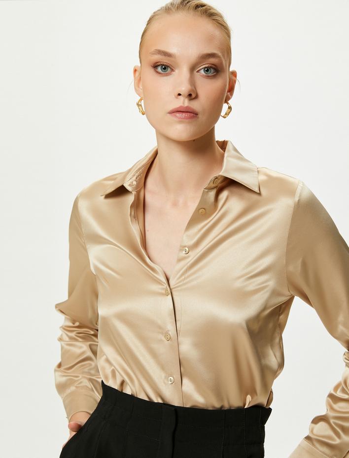  Saten Gömlek Düğmeli Uzun Kollu Regular Fit