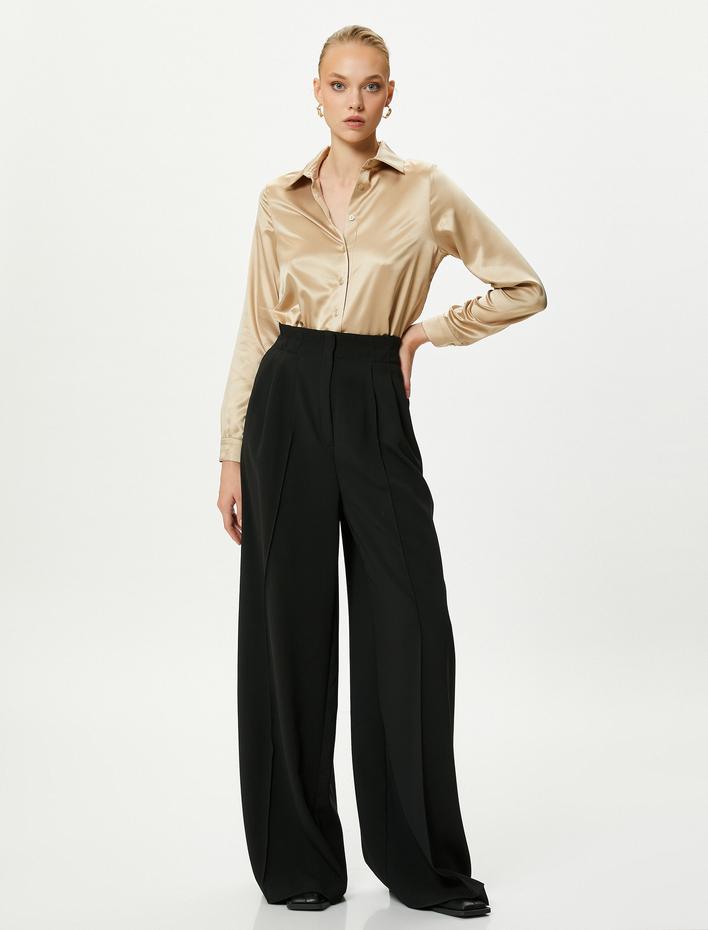  Saten Gömlek Düğmeli Uzun Kollu Regular Fit