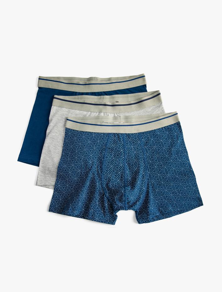  3'lü Boxer Seti Geometrik Baskı Detaylı Pamuklu