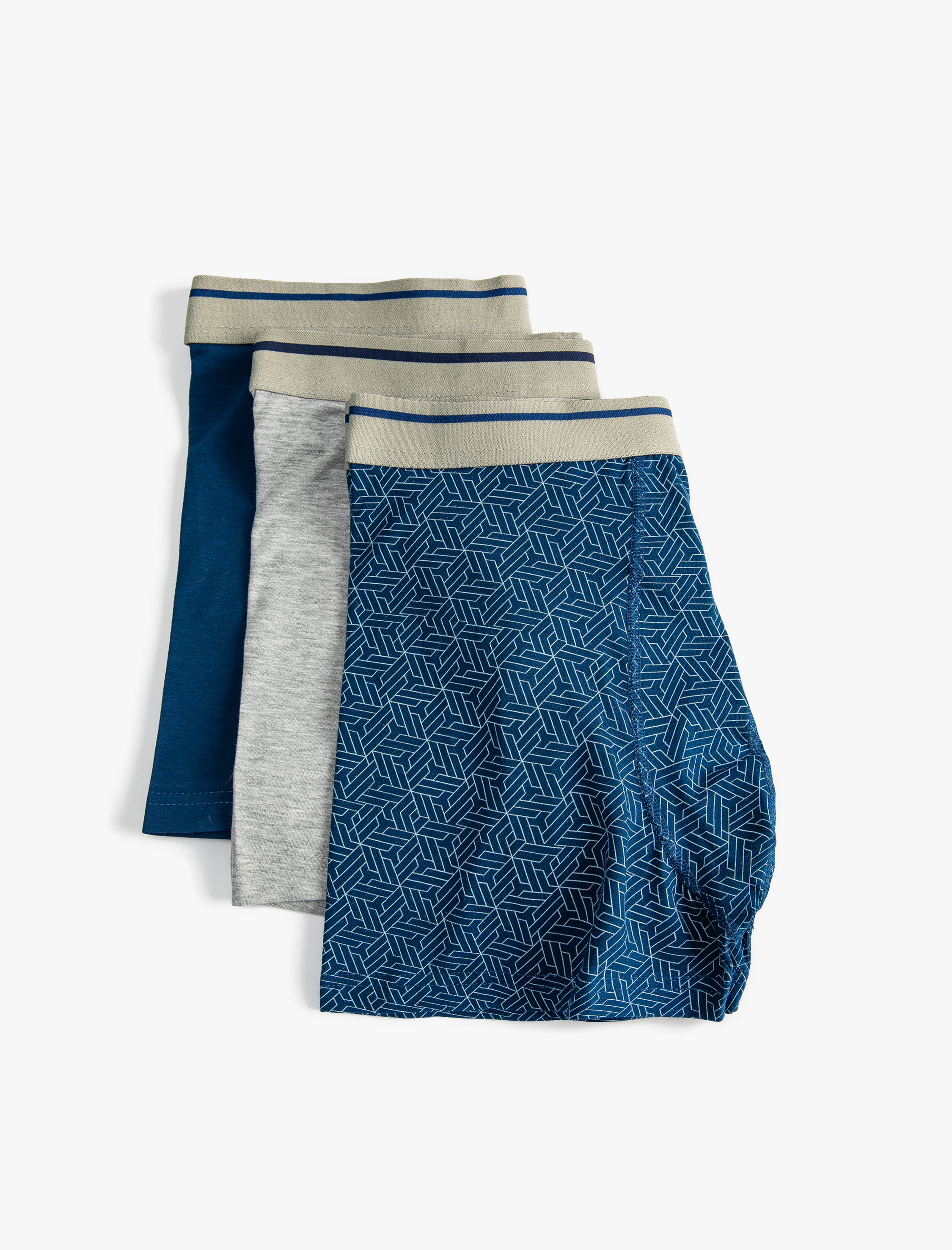 3'lü Boxer Seti Geometrik Baskı Detaylı Pamuklu