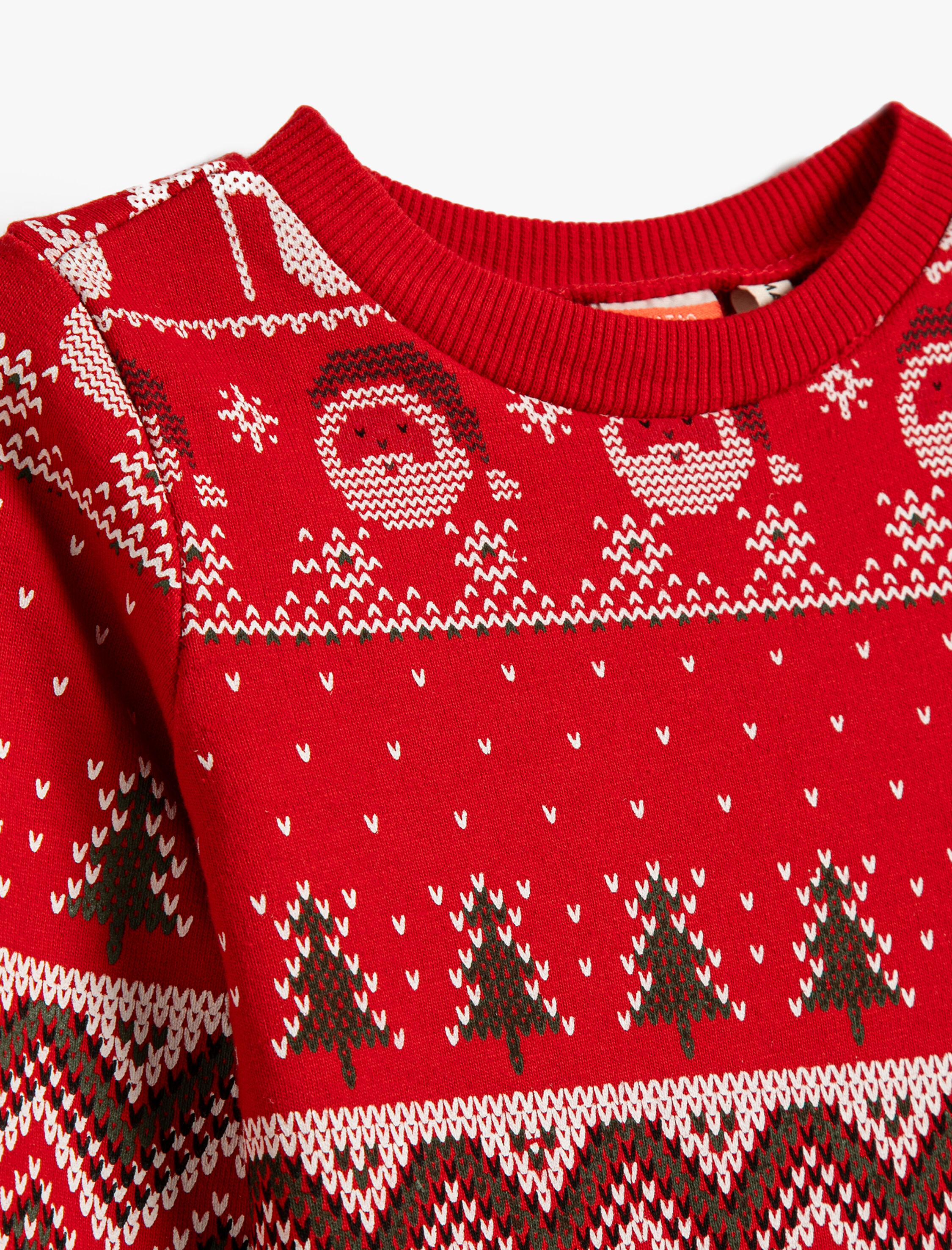  Erkek Bebek Yılbaşı Baskılı Sweatshirt Şardonlu Uzun Kollu Bisiklet Yaka