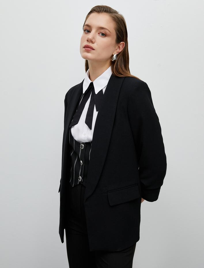  Basic Blazer Ceket Kapaklı Cepli