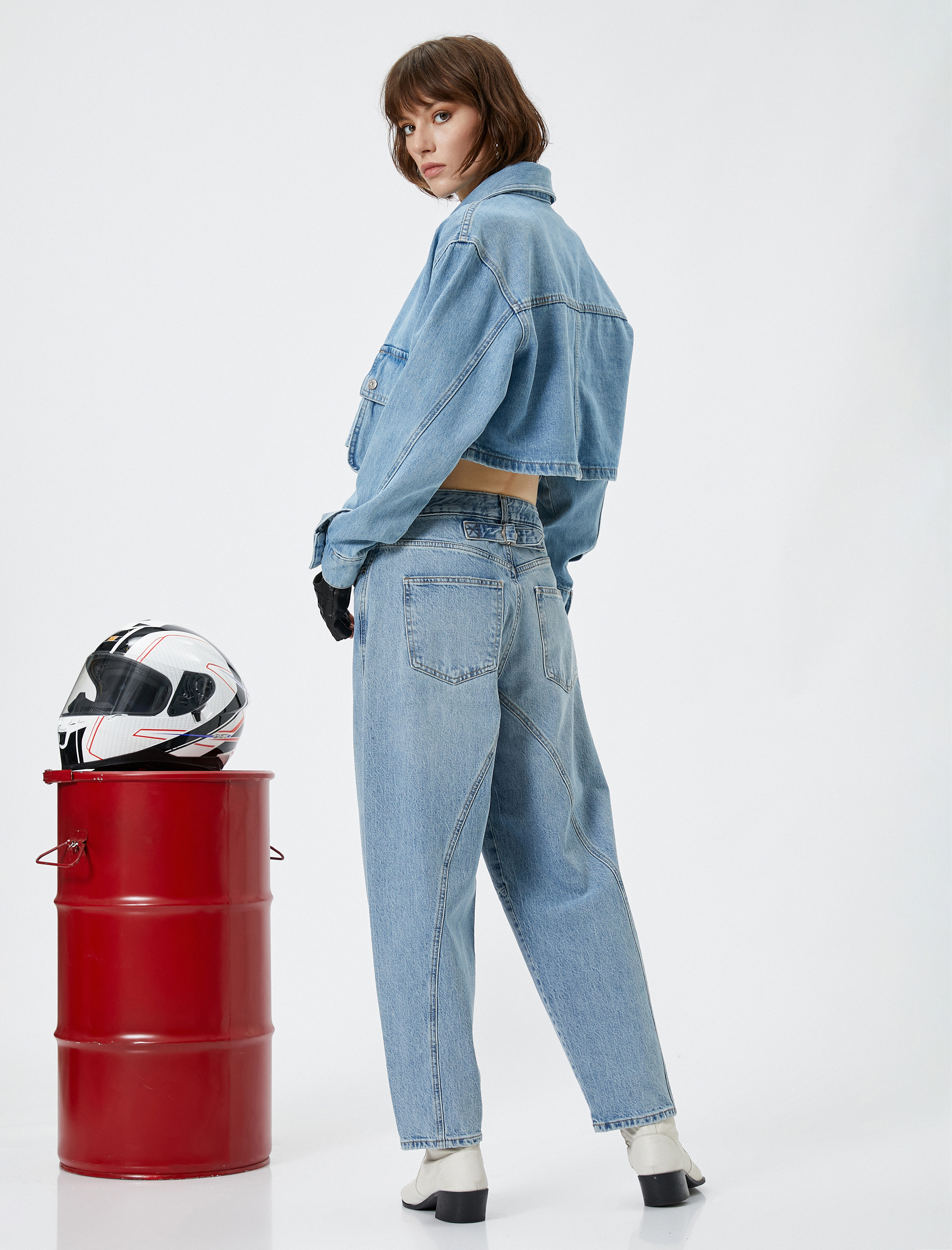   Kot Pantolon Balon Fit Kısa Paça Cepli Pamuklu Rahat Kesim - Balloon Fit Jean