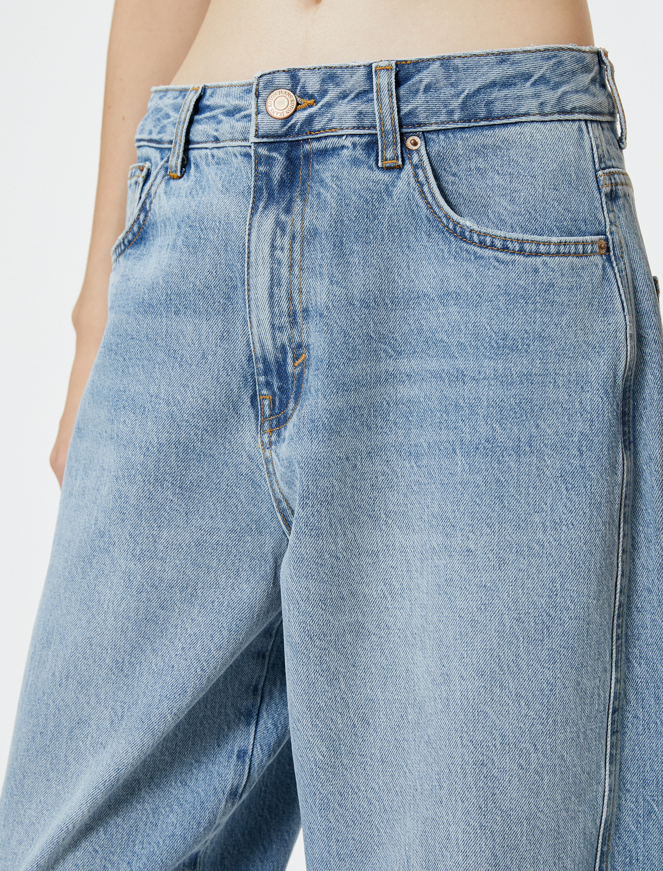   Kot Pantolon Balon Fit Kısa Paça Cepli Pamuklu Rahat Kesim - Balloon Fit Jean