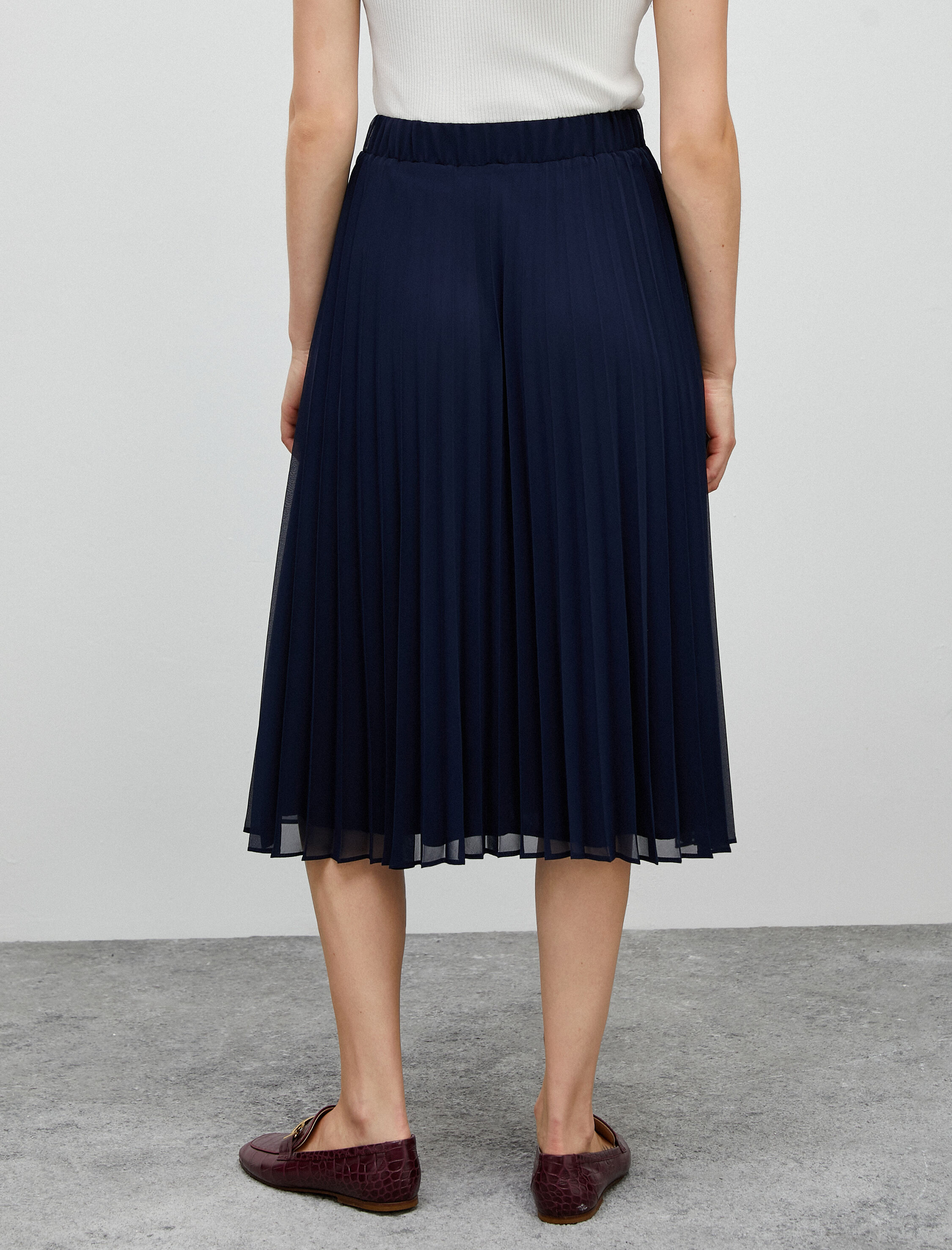   Midi Pileli Etek Lastikli Yüksek Bel Astarlı