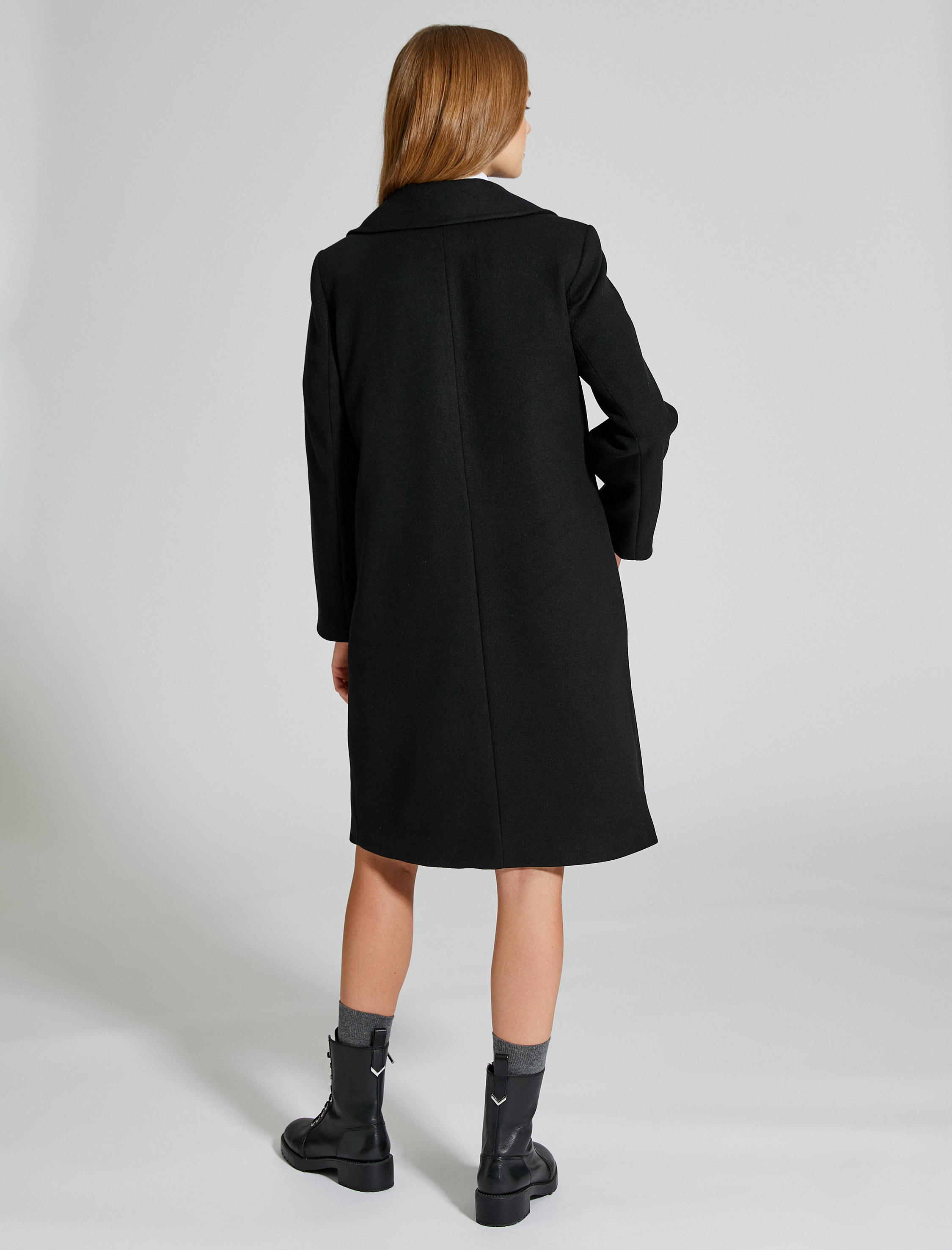   Uzun Oversize Kaşe Kaban Kruvaze Düğmeli Cepli