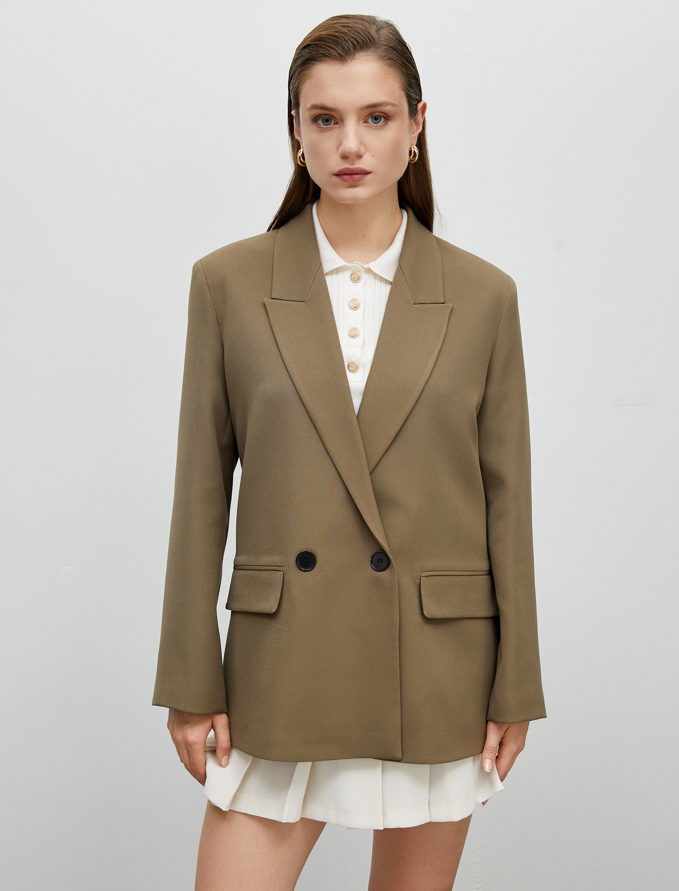   Oversize Blazer Ceket Kapaklı Cepli Kruvaze