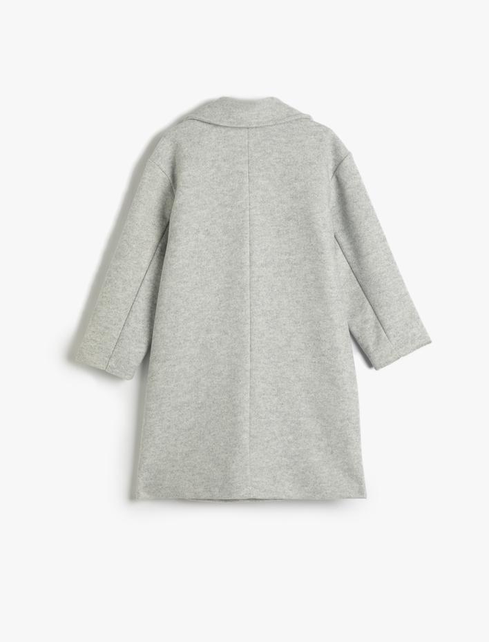 Kız Çocuk Uzun Mont Düğme Kapamalı Cep Detaylı