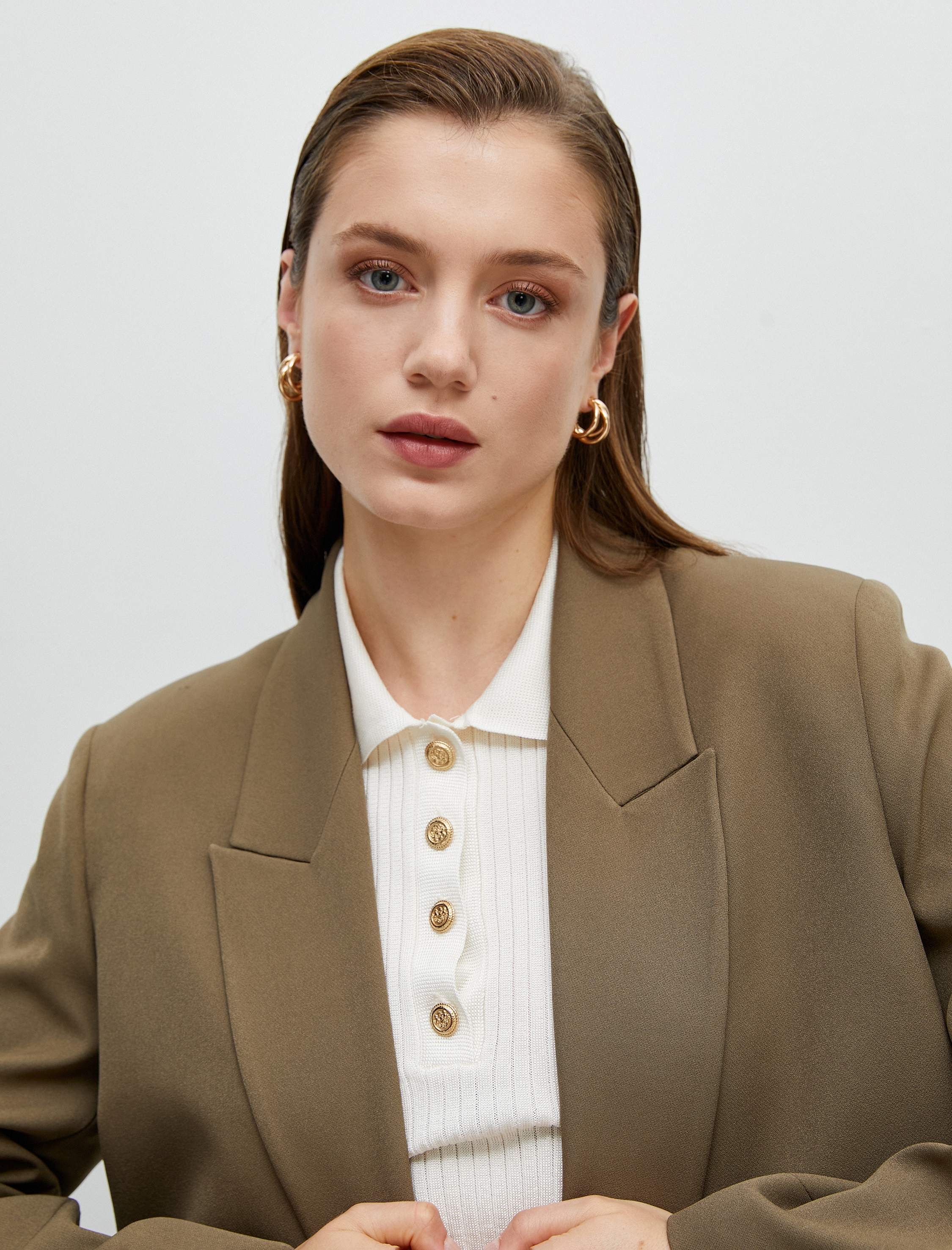   Oversize Blazer Ceket Kapaklı Cepli Kruvaze