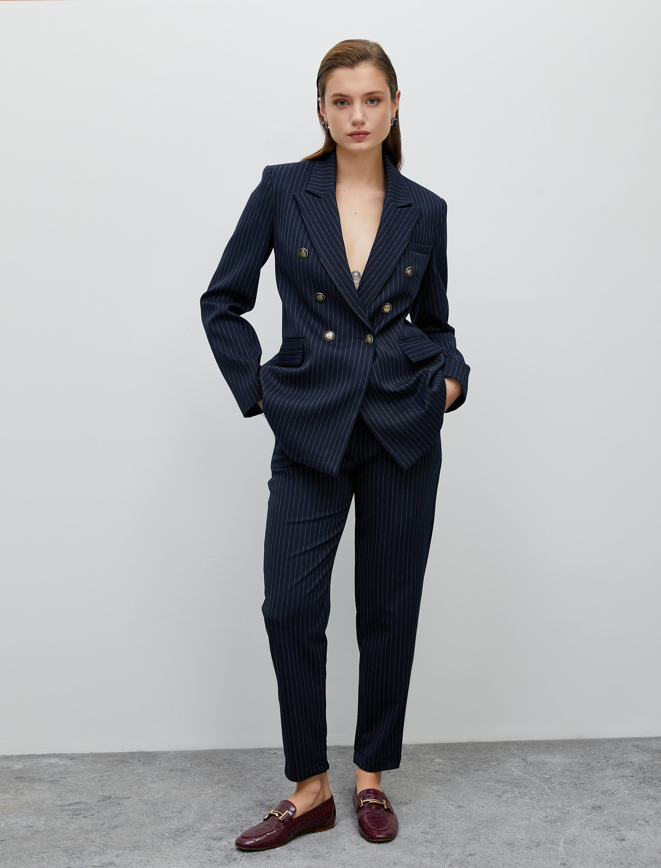   Blazer Ceket Kruvaze Düğmeli Cepli