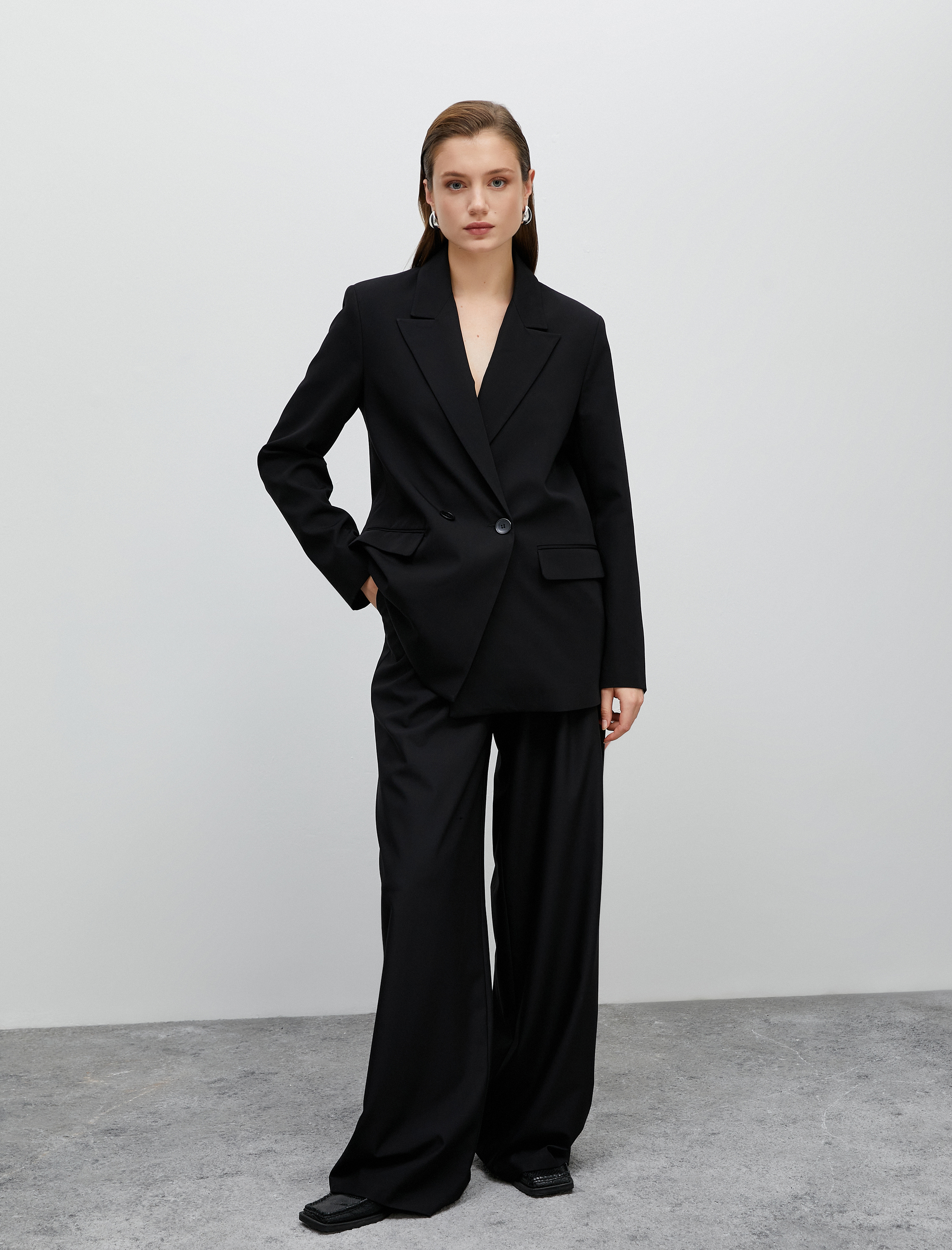 Oversize Blazer Ceket Kruvaze Çift Düğmeli Cepli