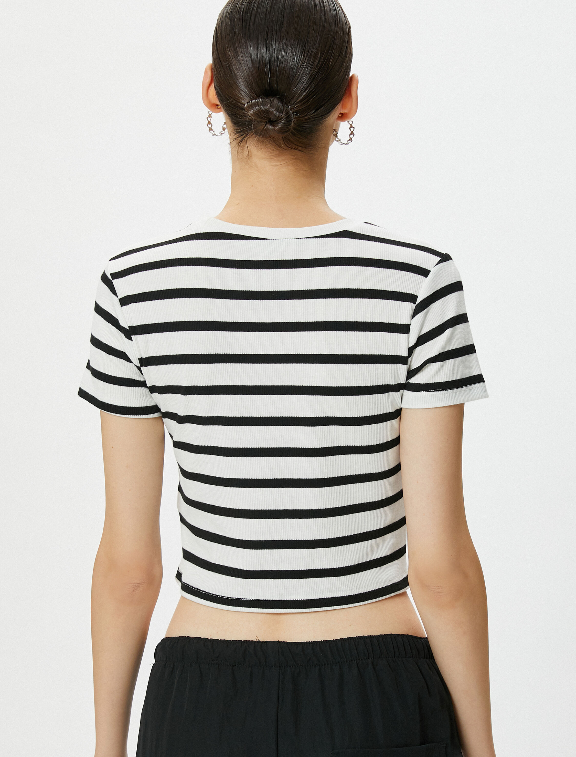   Crop Tişört Kısa Kollu Bisiklet Yaka Viskon Kumaş Karışımlı