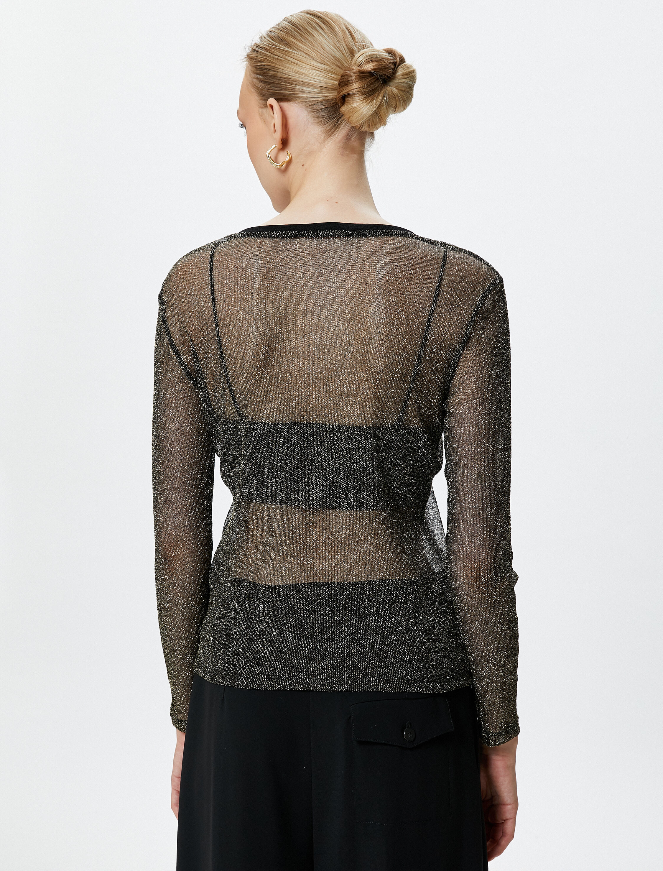   Transparan Tişört Simli Uzun Kollu Bisiklet Yaka