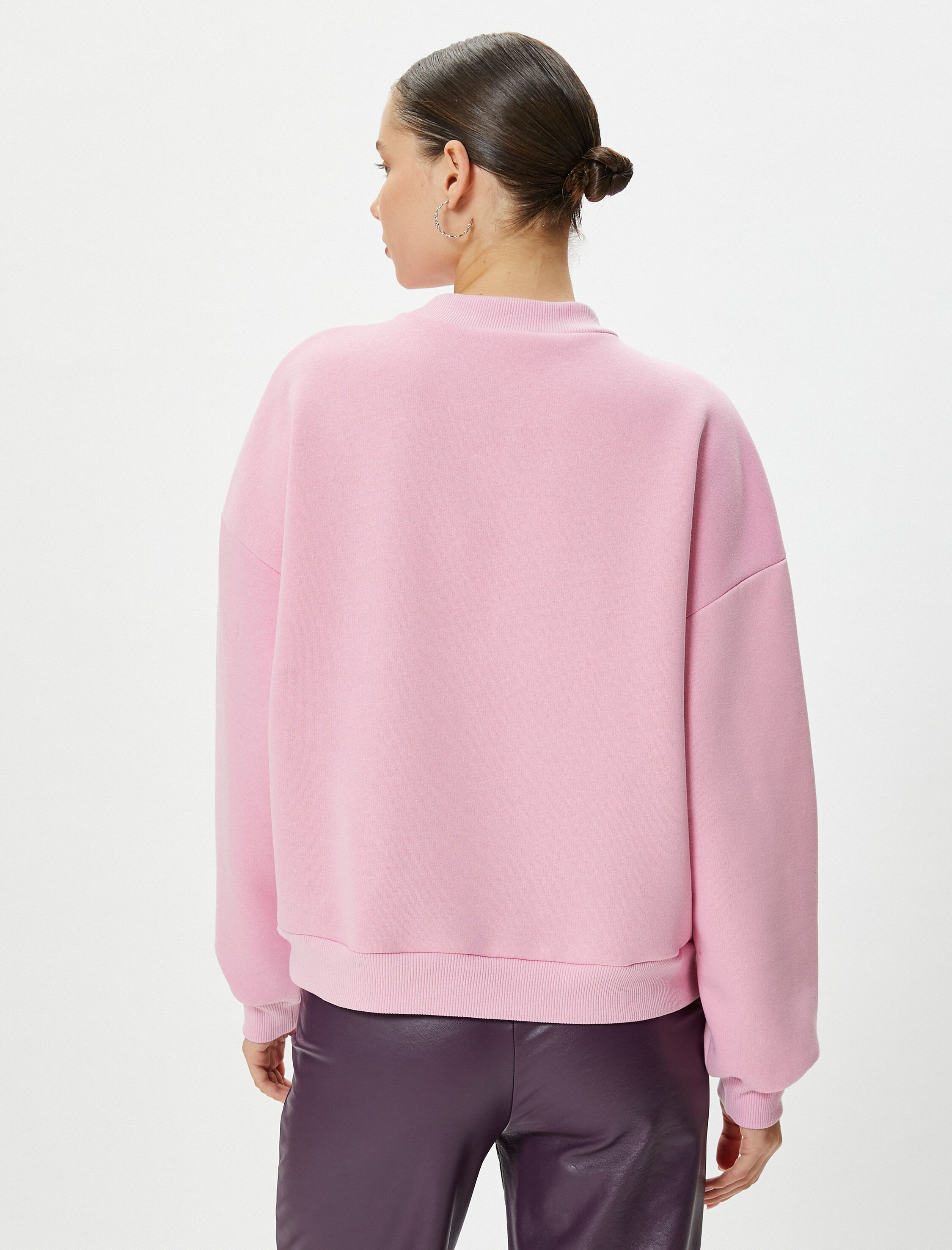   Baskılı Sweatshirt Dik Yaka Yıldız İşleme Detaylı Uzun Kollu Şardonlu