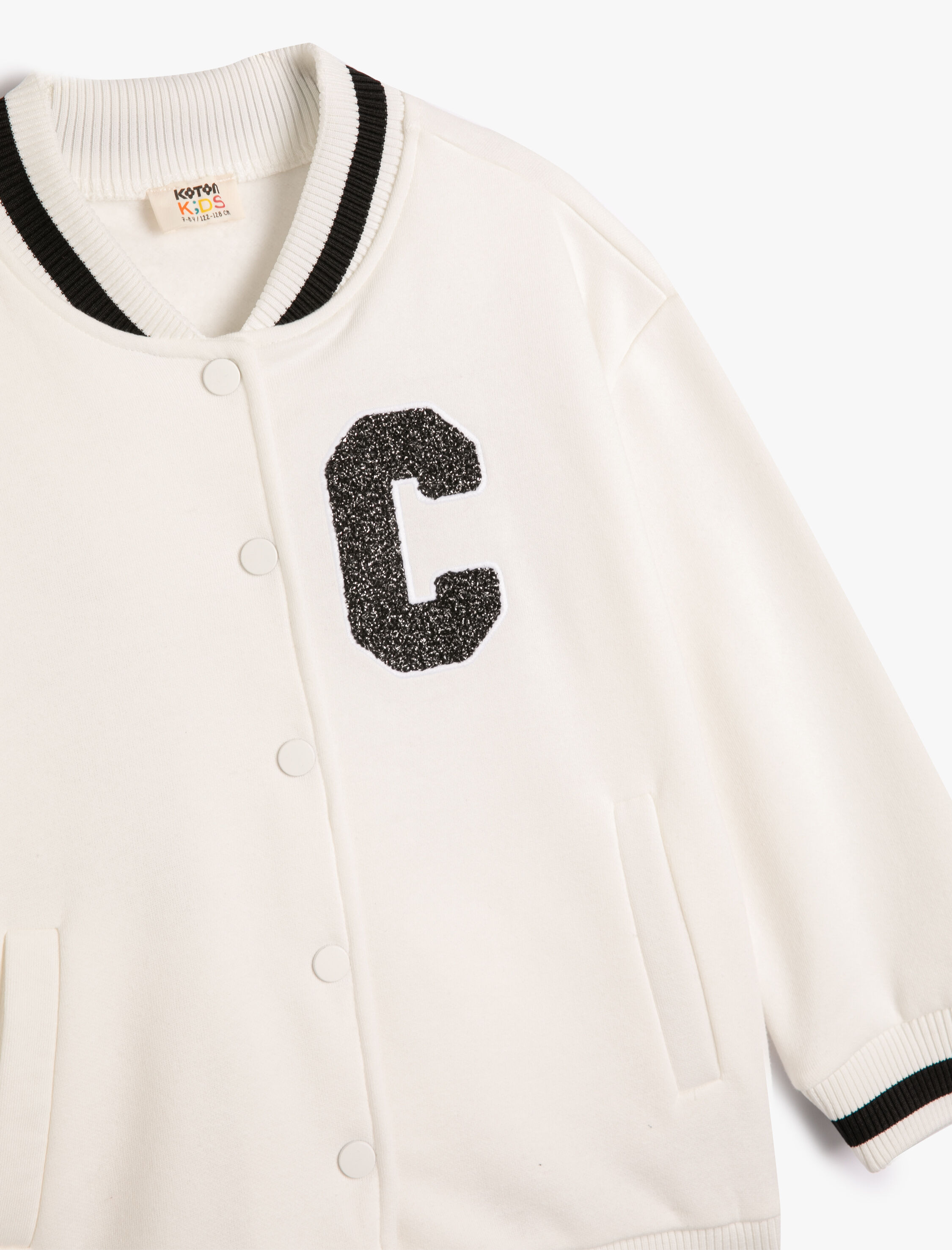  Kız Çocuk Ceket Aplike Detaylı Cepli V Yaka Çıtçıt Kapamalı Şardonlu