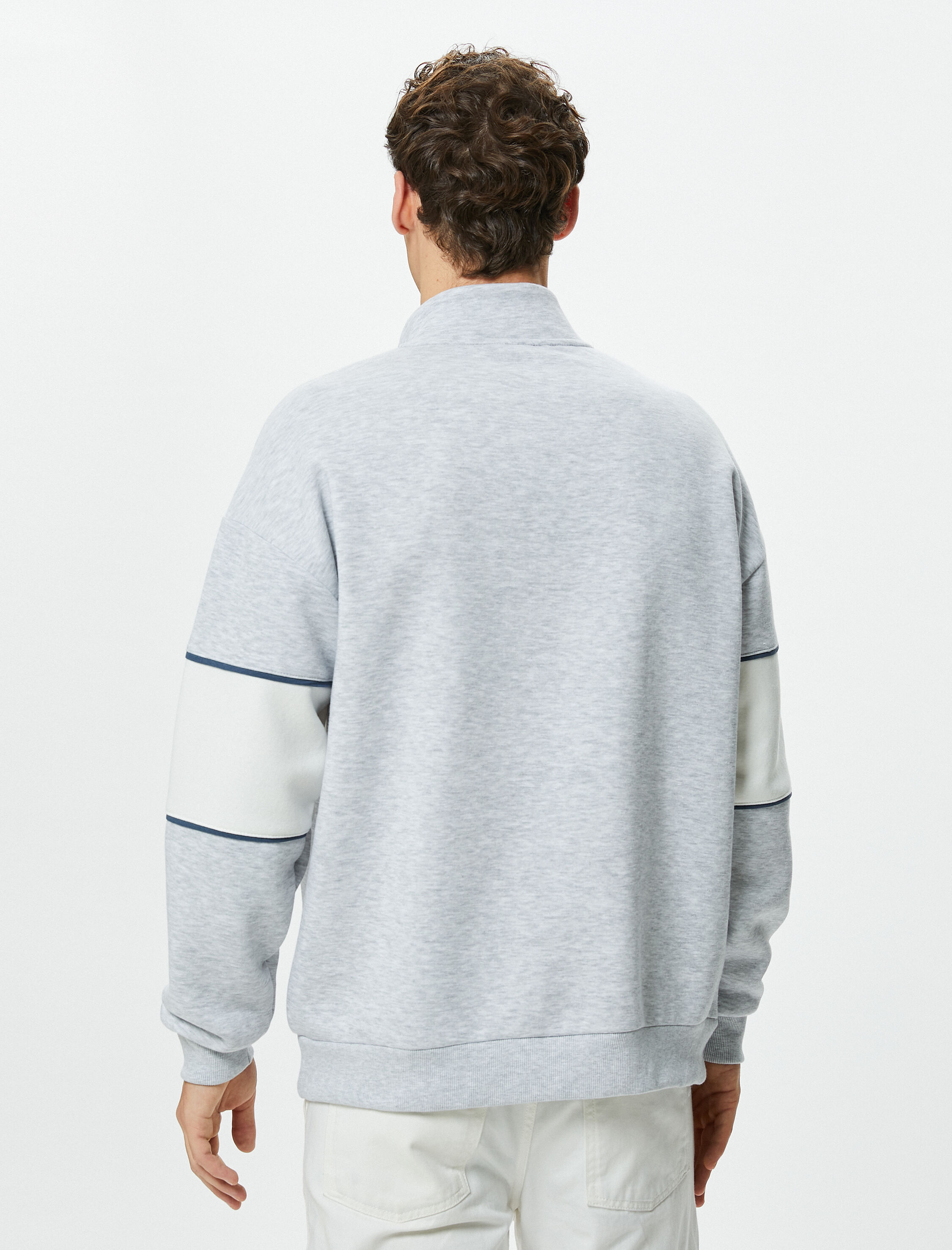   Kolej Sweatshirt Dik Yaka Baskılı Yarım Fermuarlı Uzun Kollu Şardonlu