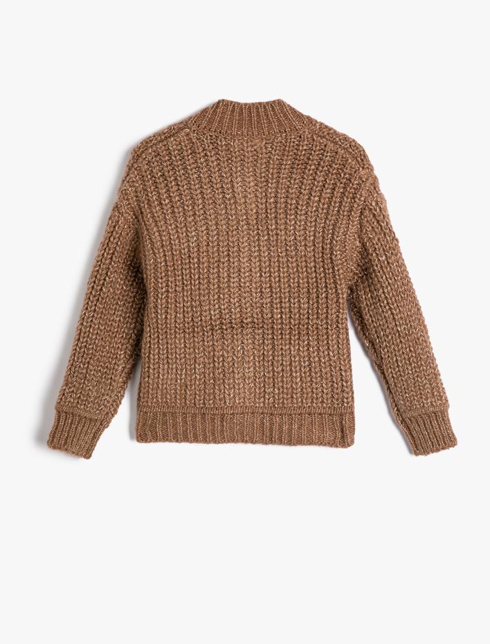 Kız Çocuk Örgü Hırka Düğme Kapamalı Uzun Kollu Yuvarlak Dik Yaka