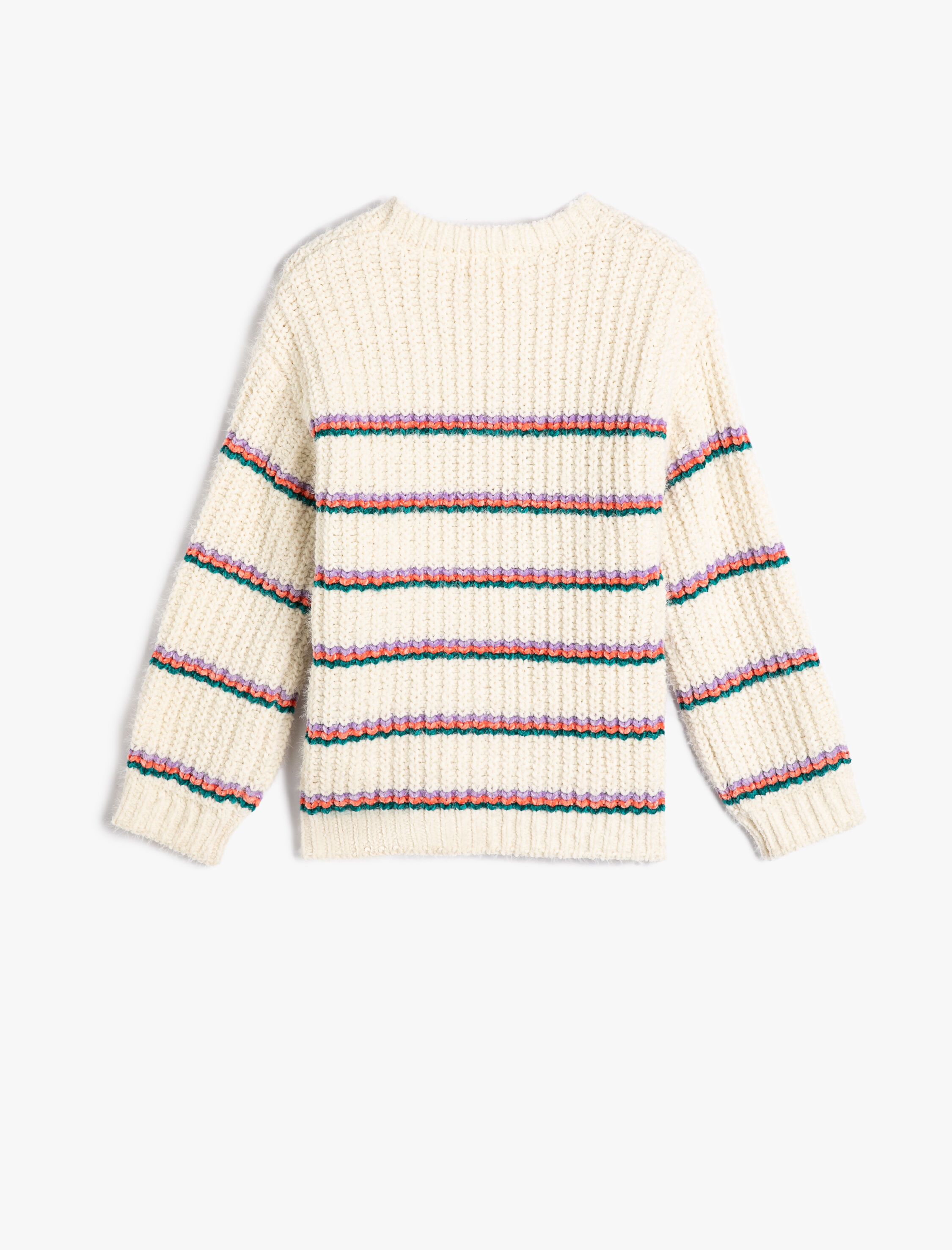  Kız Çocuk Örme Kazak Uzun Kollu Yuvarlak Yaka Fitilli