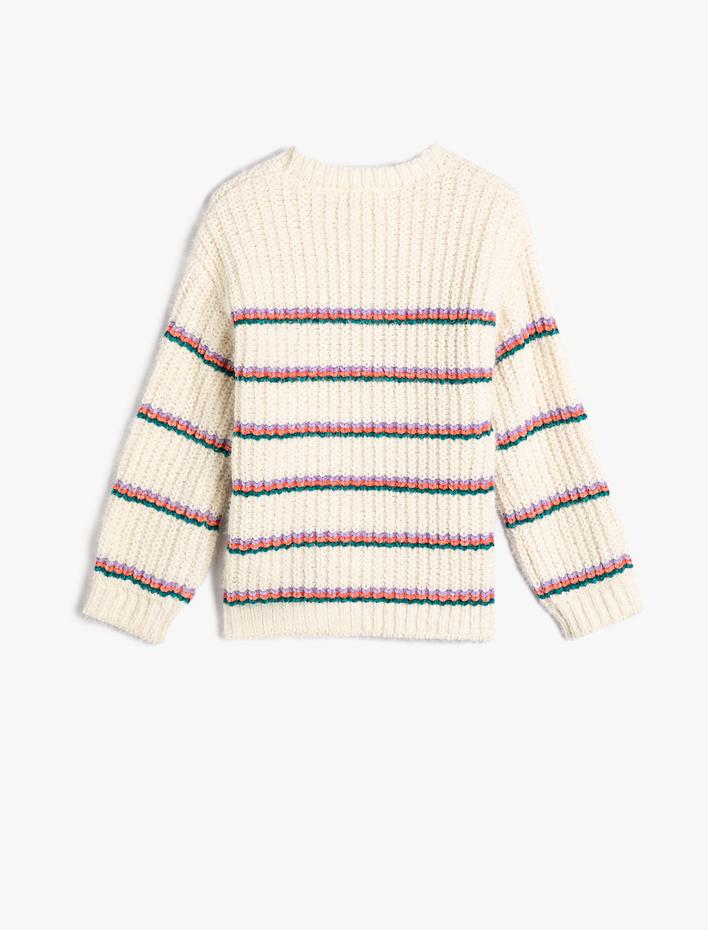 Kız Çocuk Örme Kazak Uzun Kollu Yuvarlak Yaka Fitilli