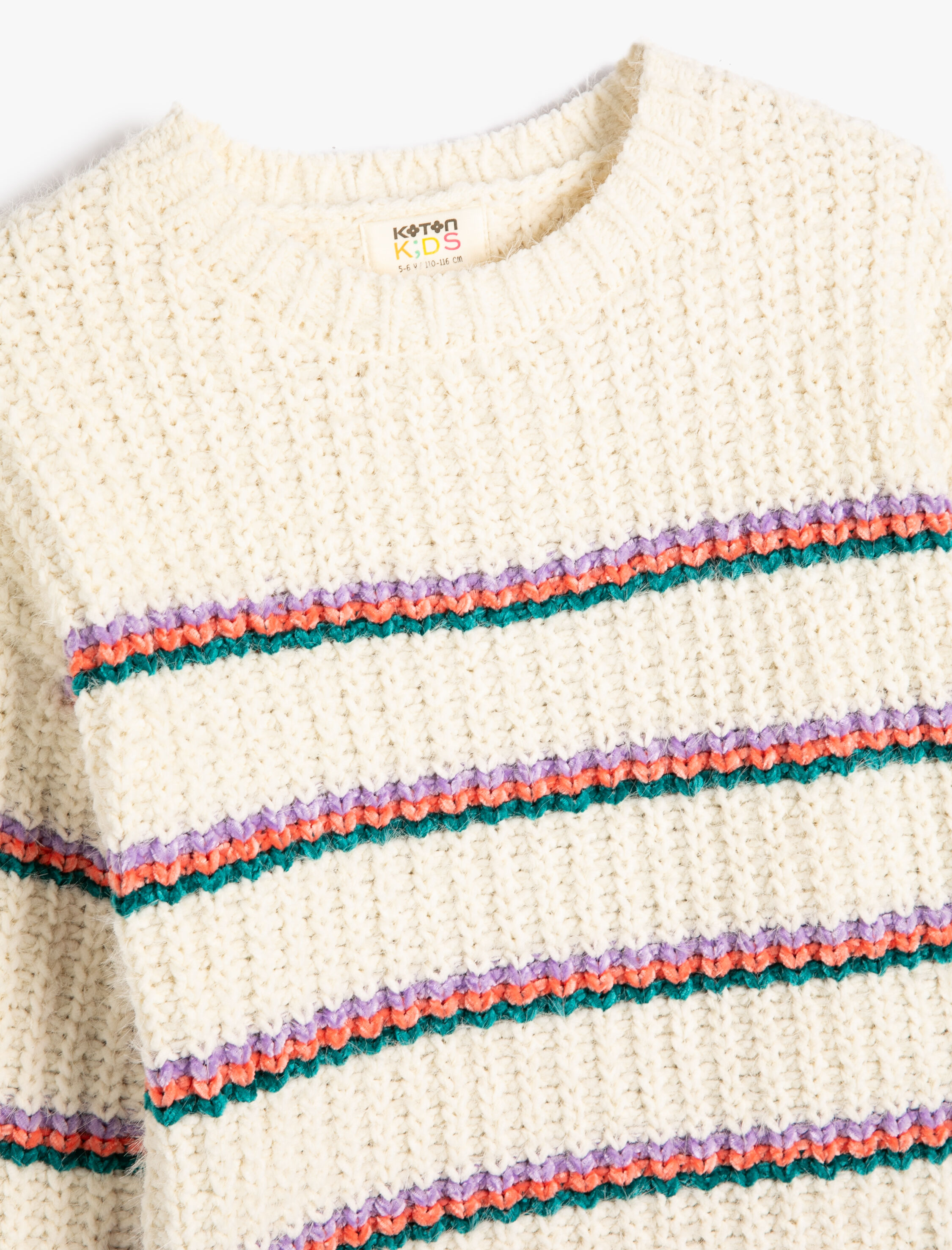  Kız Çocuk Örme Kazak Uzun Kollu Yuvarlak Yaka Fitilli