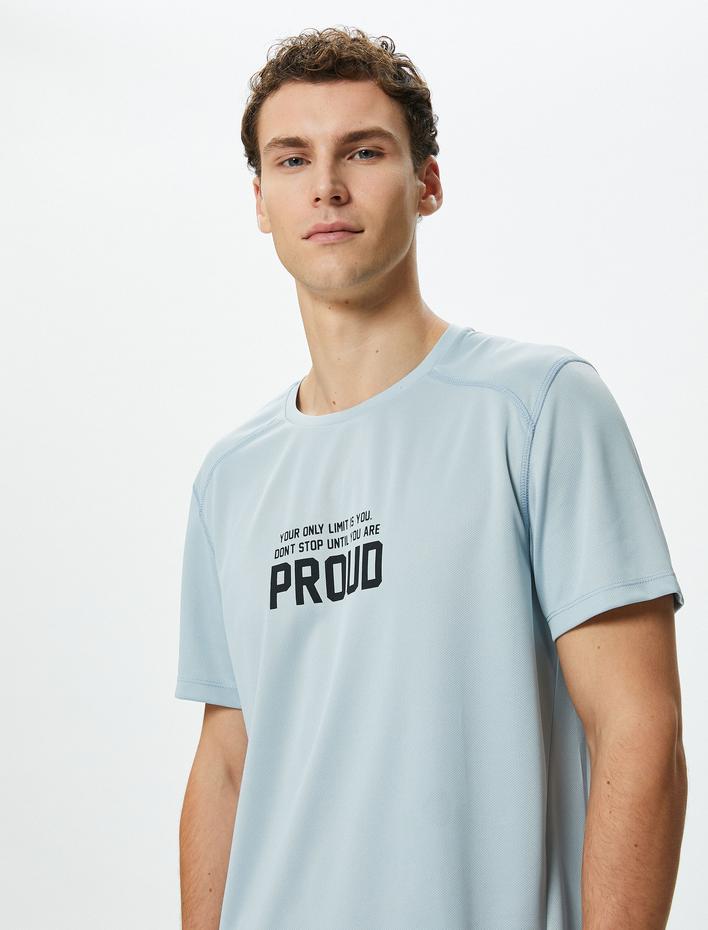  Spor Tişört Slogan Baskılı Dikiş Detaylı Kısa Kollu Bisiklet Yaka