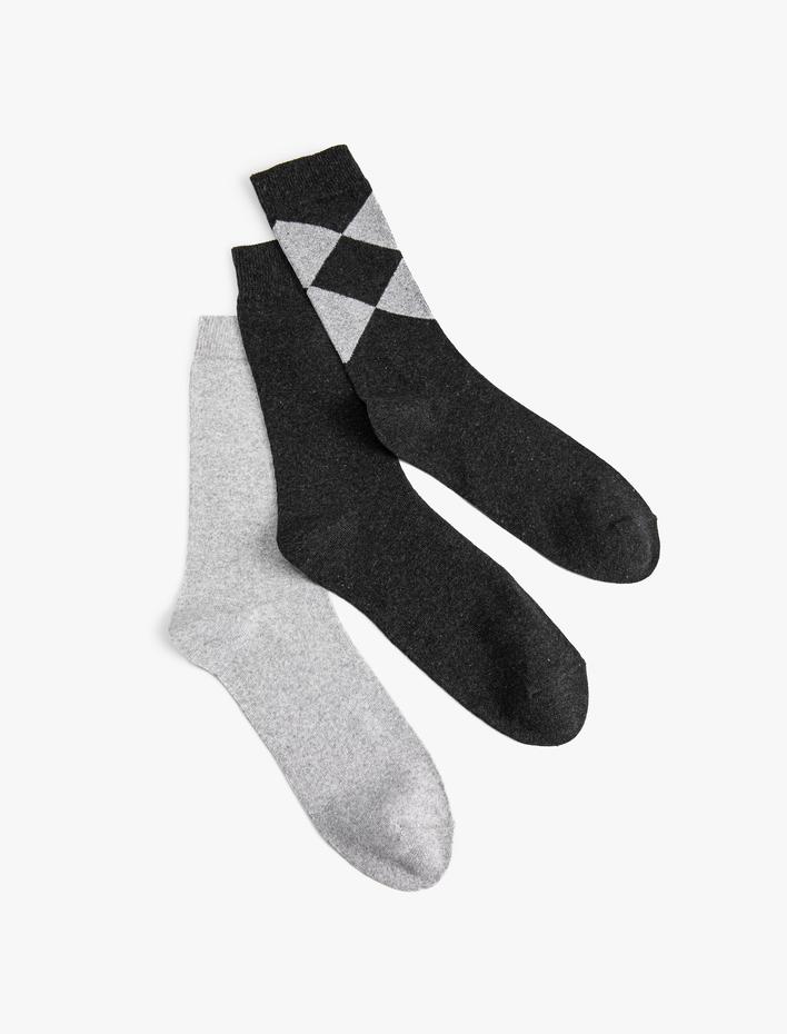 Erkek 3'lü Soket Çorap Seti Geometrik Desenli