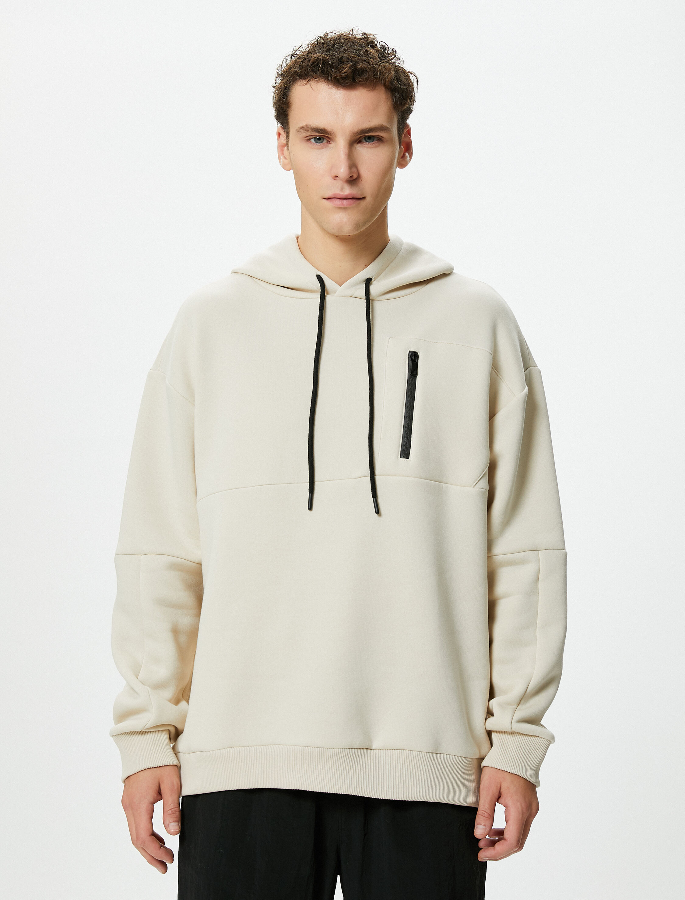   Oversize Hoodie Fermuar Cepli Dikiş Detaylı Uzun Kollu Şardonlu