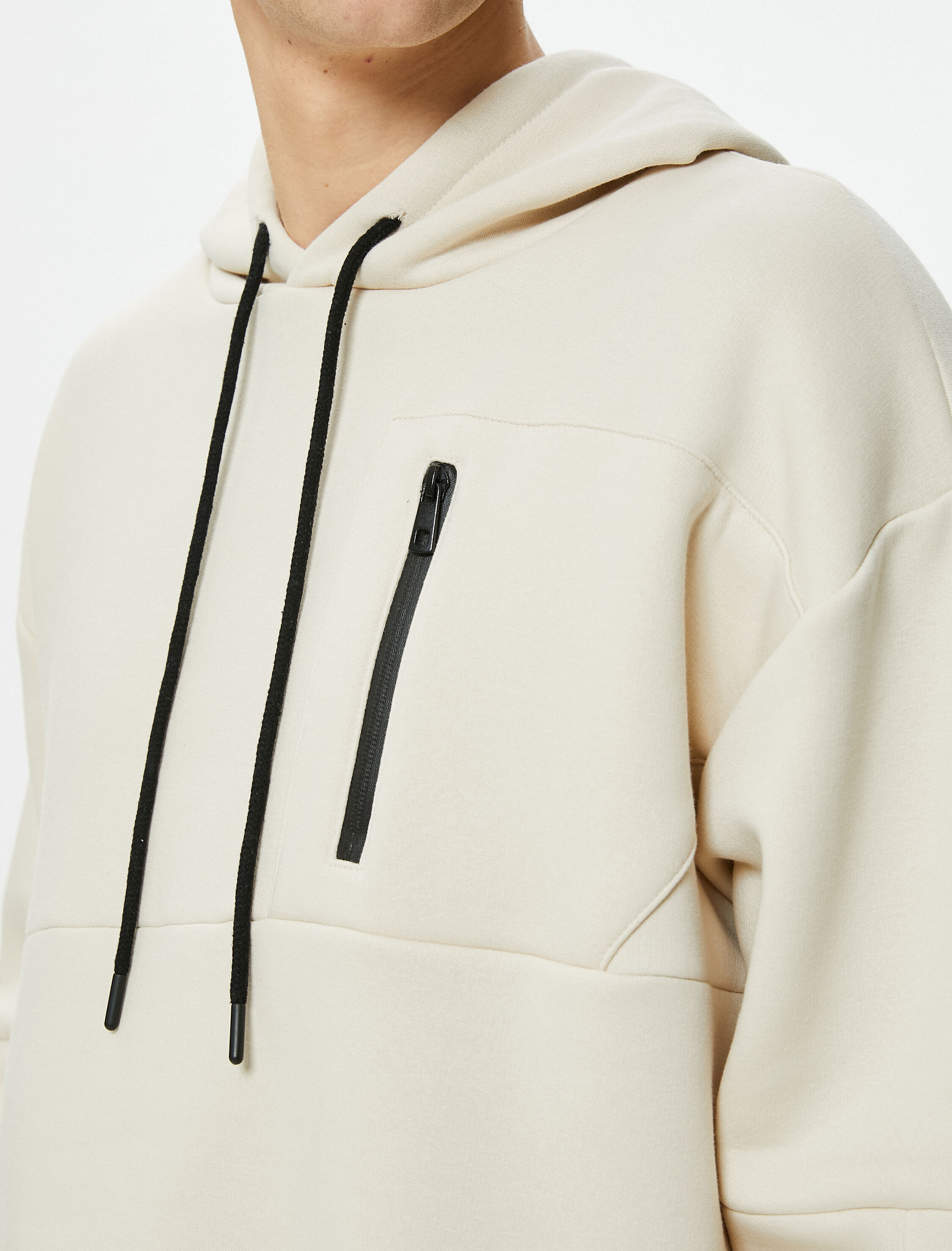   Oversize Hoodie Fermuar Cepli Dikiş Detaylı Uzun Kollu Şardonlu
