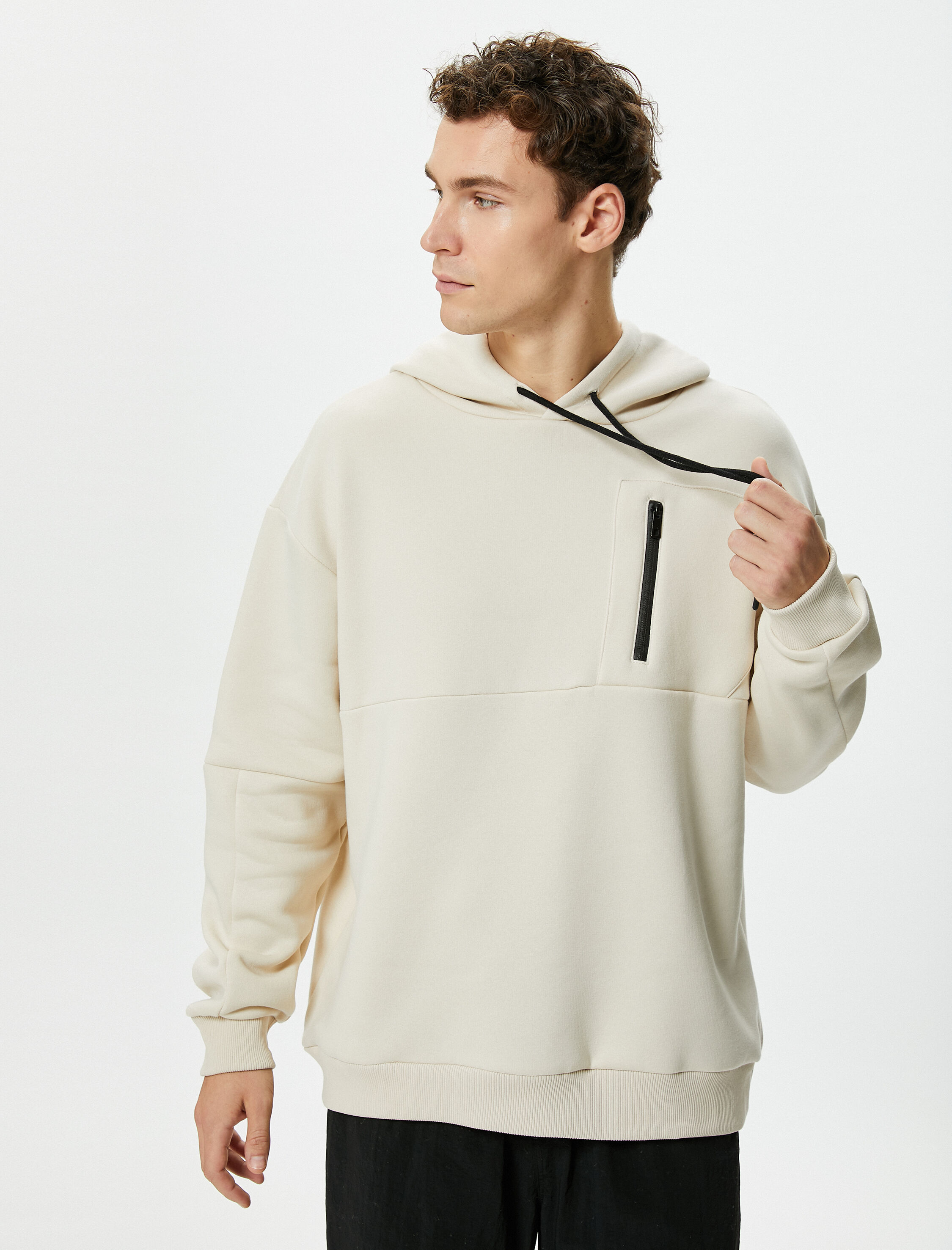   Oversize Hoodie Fermuar Cepli Dikiş Detaylı Uzun Kollu Şardonlu