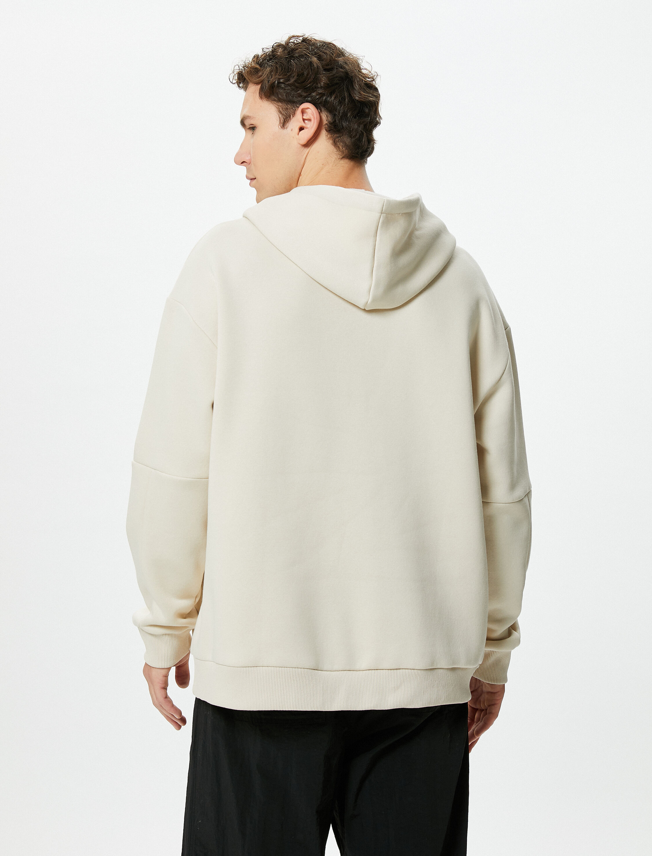   Oversize Hoodie Fermuar Cepli Dikiş Detaylı Uzun Kollu Şardonlu