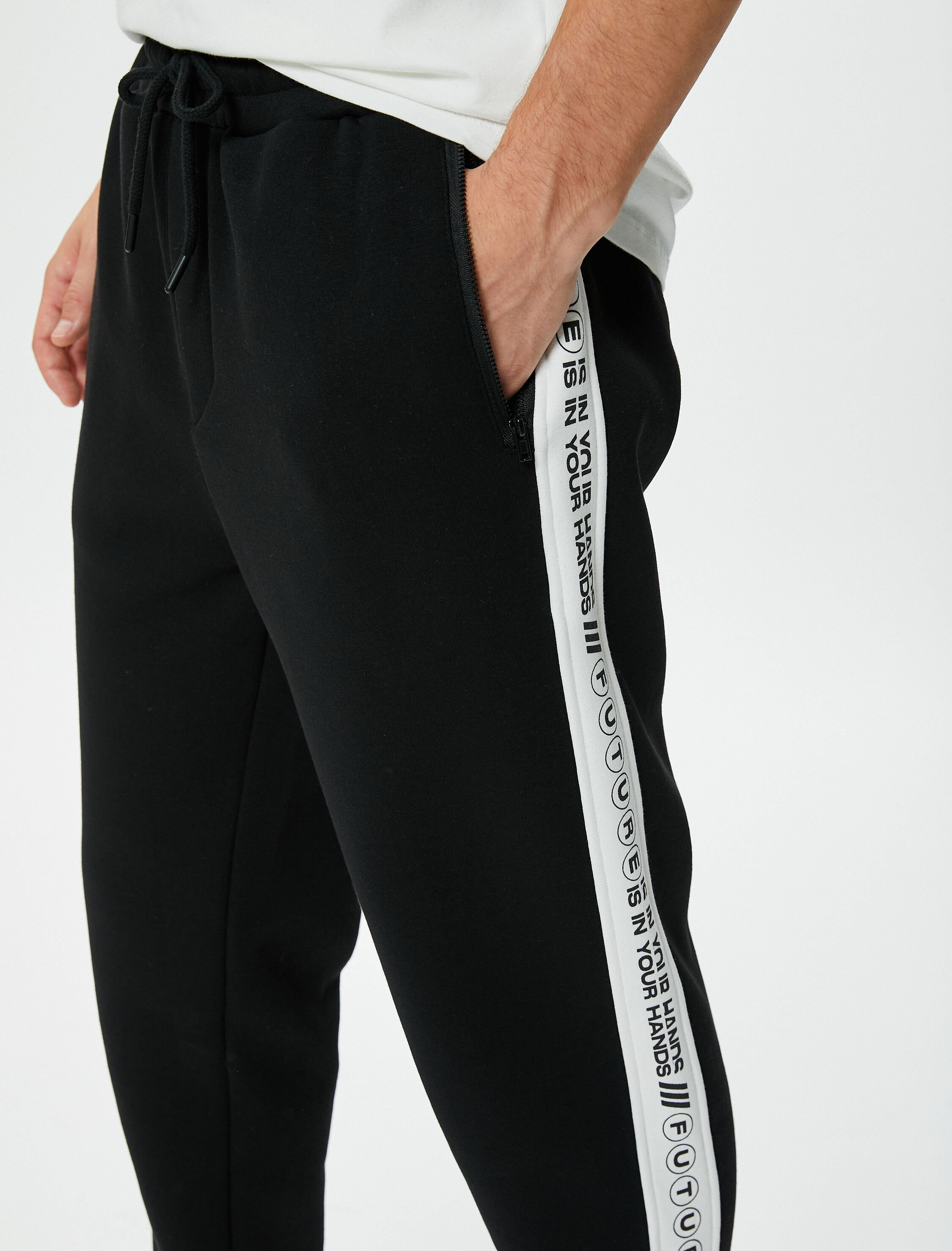 Jogger Eşofman Altı Slogan Baskılı Beli Bağcıklı Cepli Şardonlu