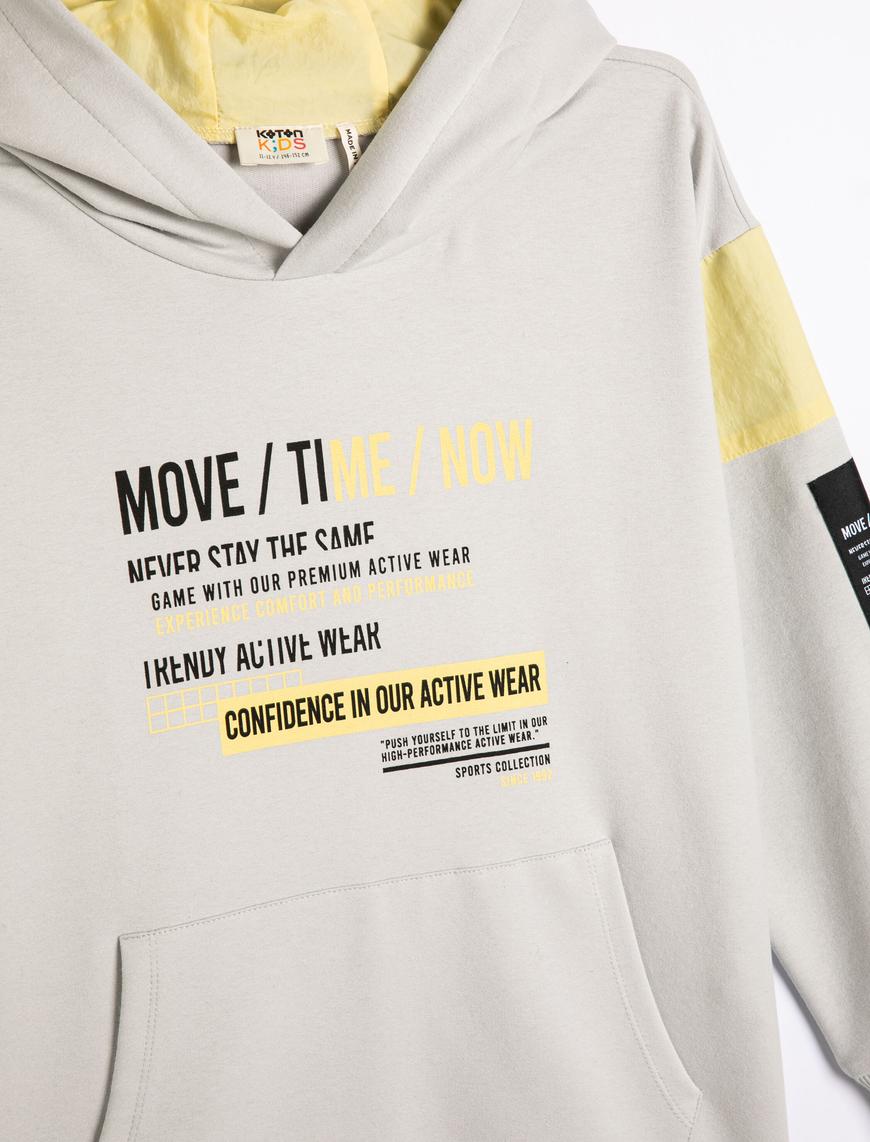 Erkek Çocuk Kapşonlu Sweatshirt Uzun Kollu Kanguru Cepli Slogan Baskılı Pamuklu