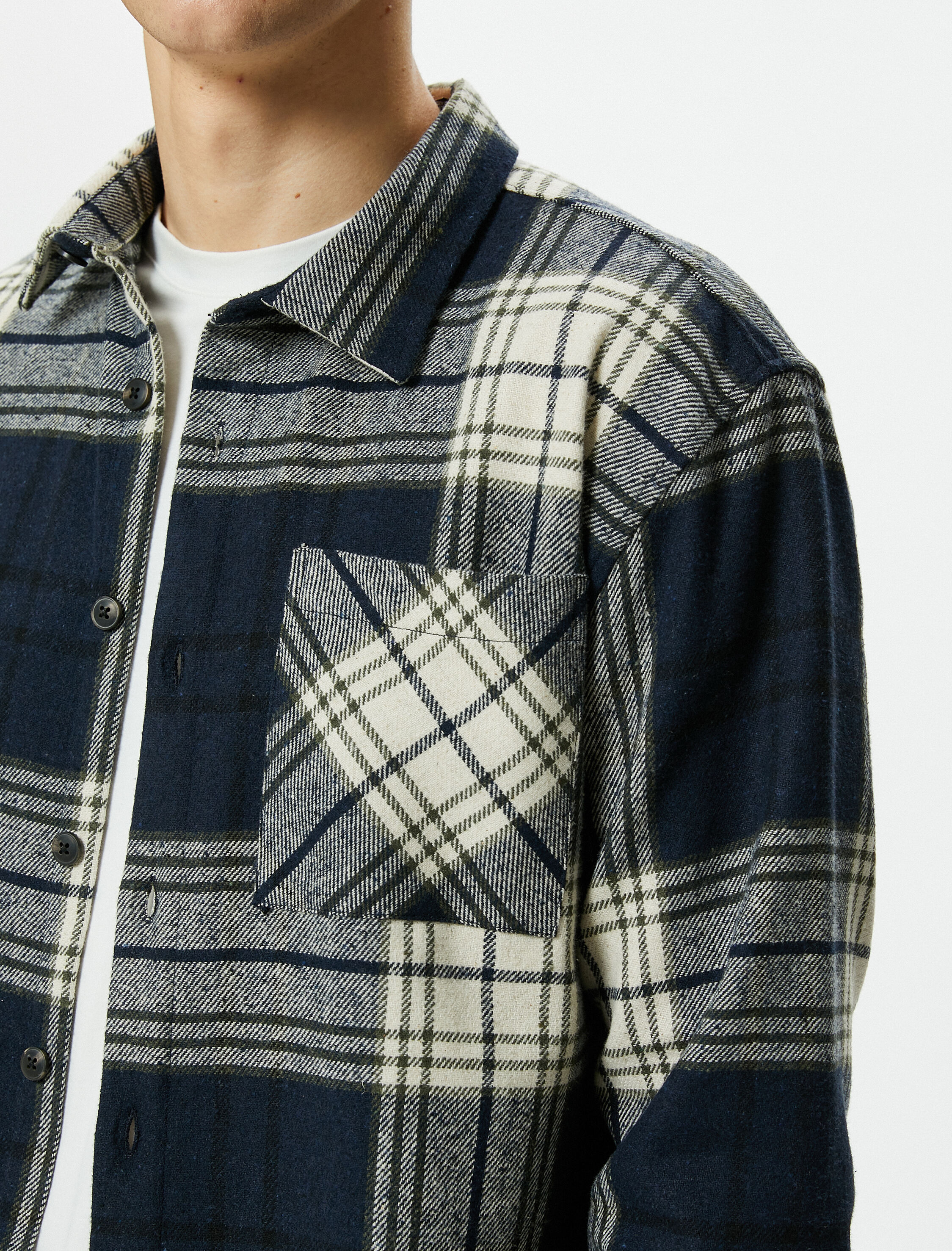   Oduncu Gömleği Düğmeli Cep Detaylı Klasik Yaka Uzun Kollu