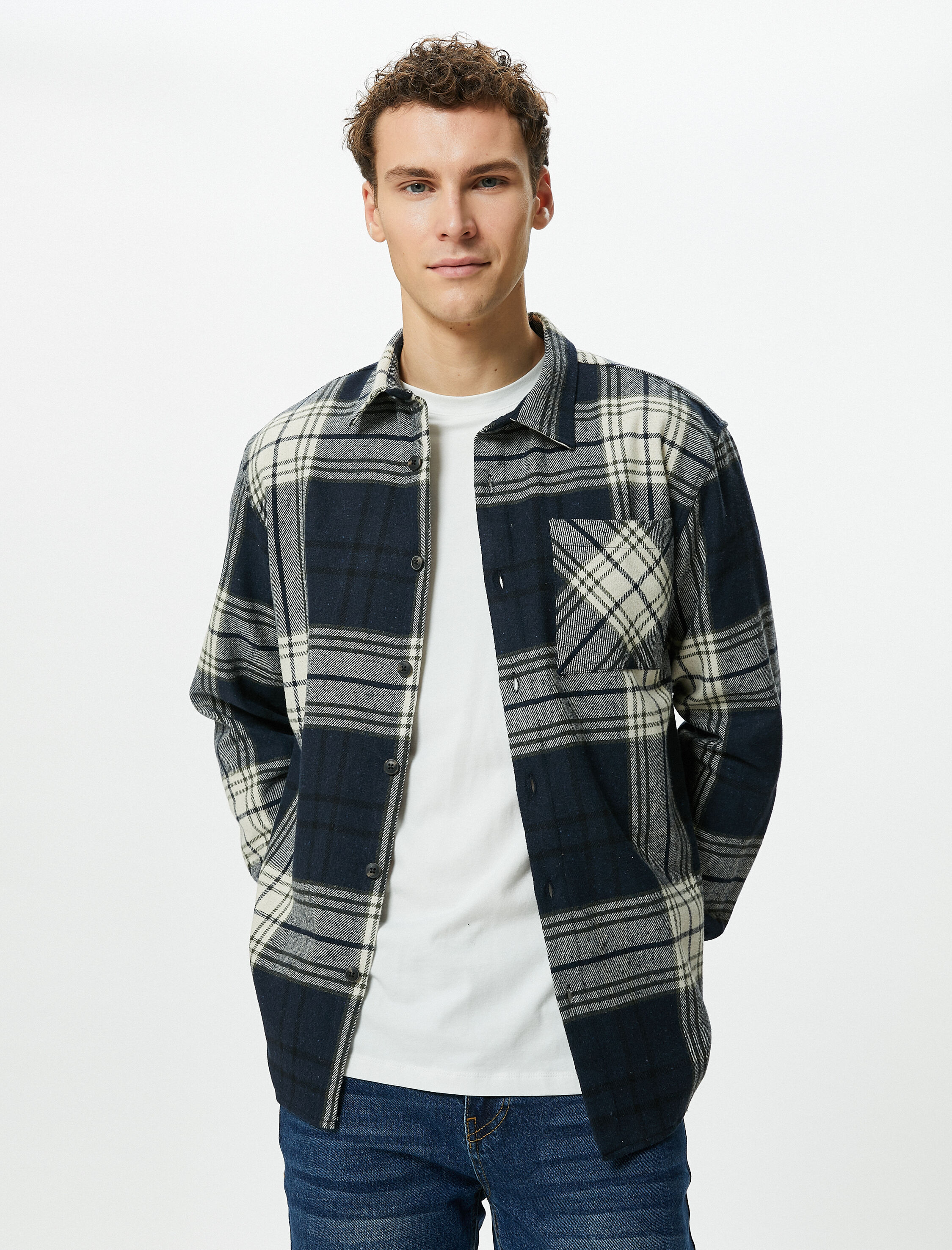   Oduncu Gömleği Düğmeli Cep Detaylı Klasik Yaka Uzun Kollu