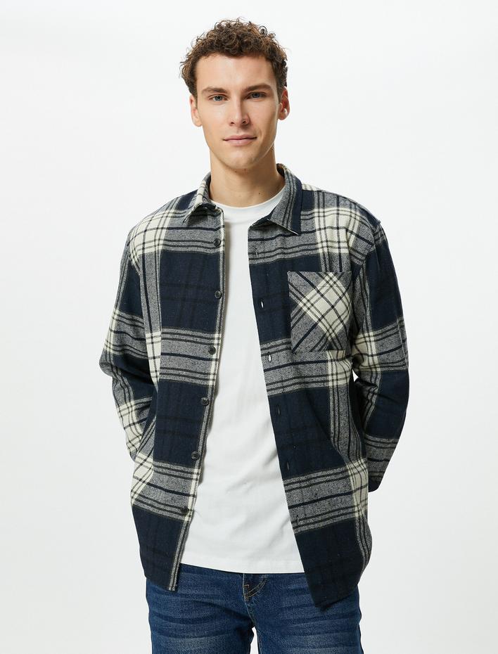  Oduncu Gömleği Düğmeli Cep Detaylı Klasik Yaka Uzun Kollu