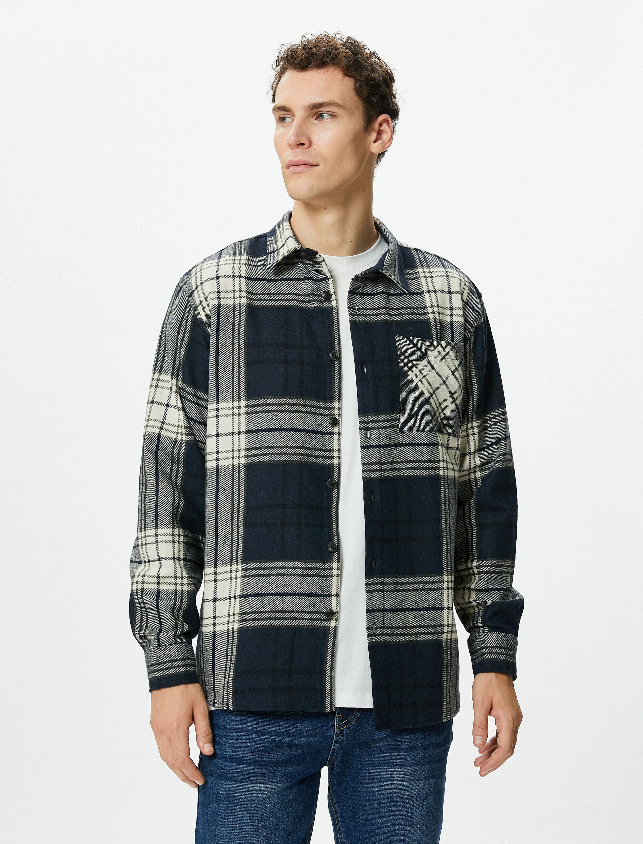   Oduncu Gömleği Düğmeli Cep Detaylı Klasik Yaka Uzun Kollu