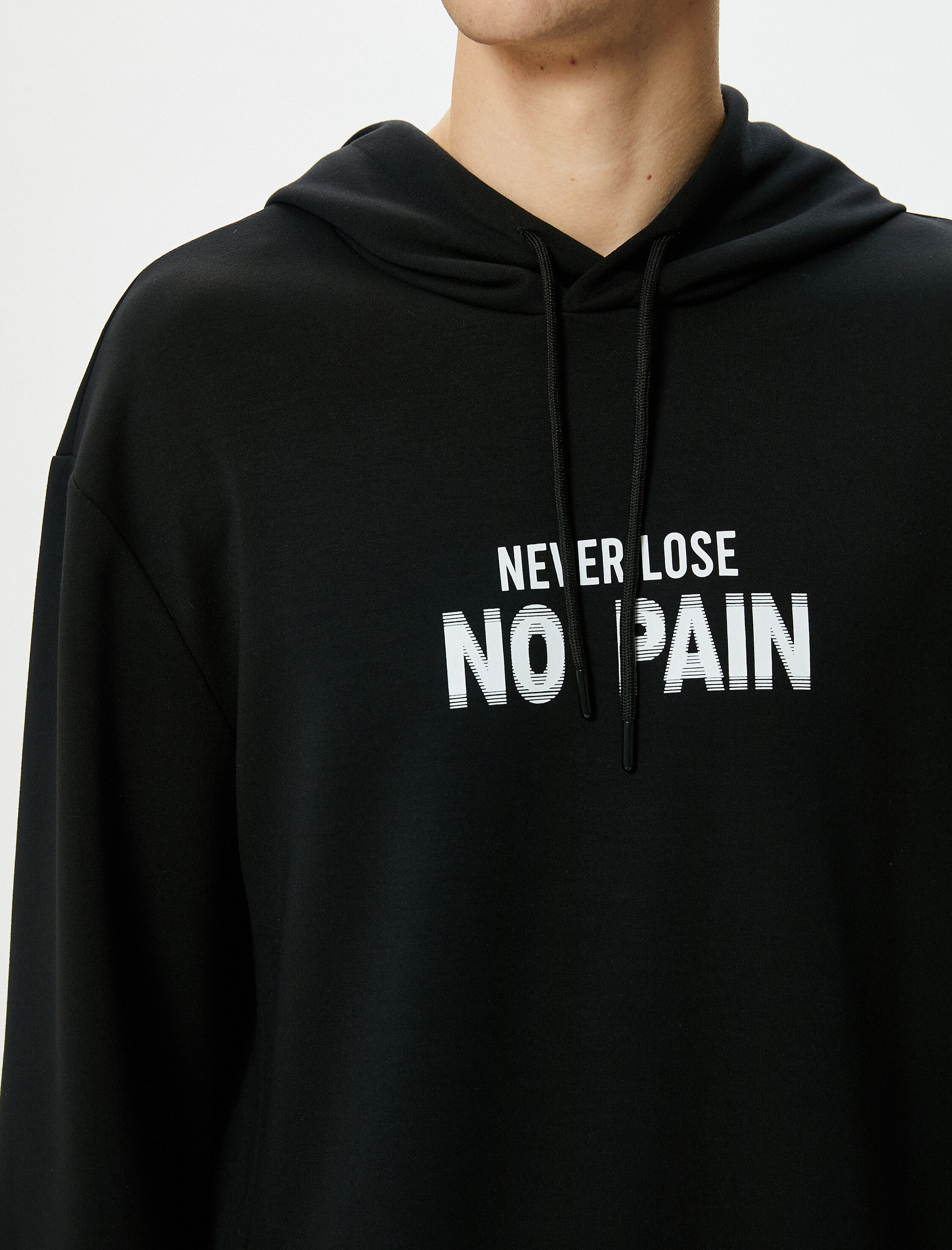   Oversize Hoodie Kanguru Cepli Slogan Baskılı Uzun Kollu Modal
