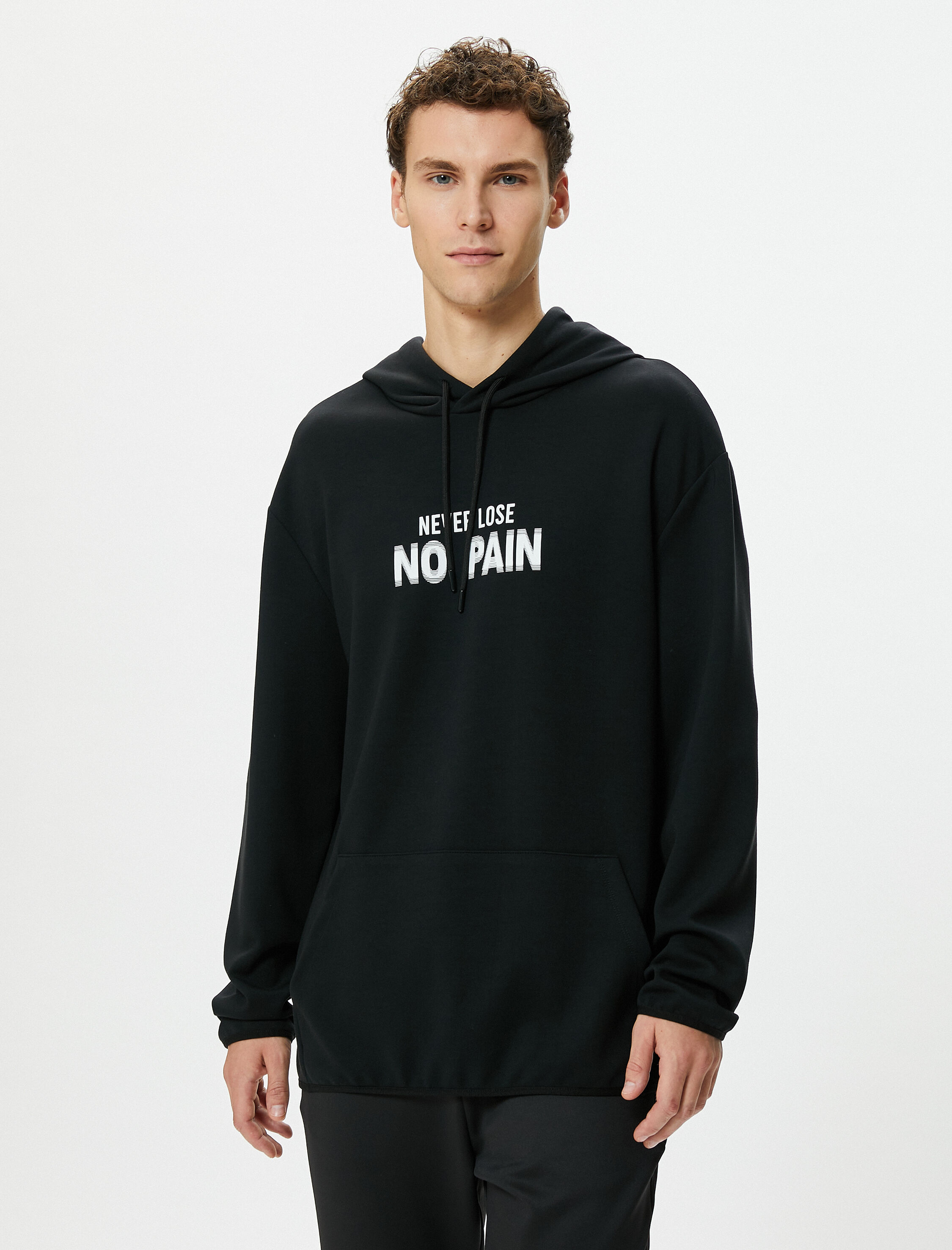   Oversize Hoodie Kanguru Cepli Slogan Baskılı Uzun Kollu Modal