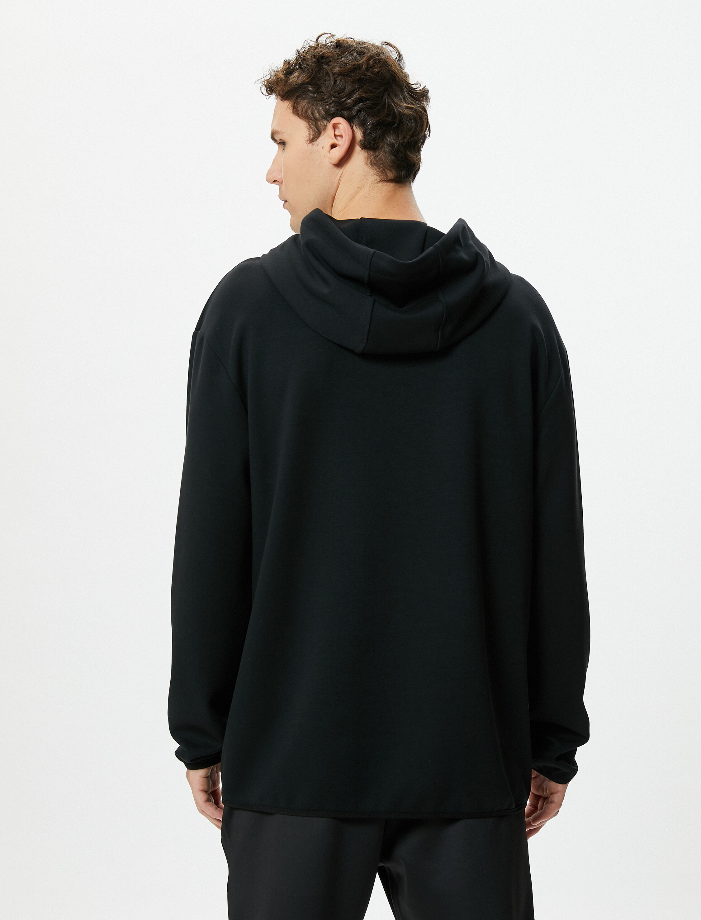   Oversize Hoodie Kanguru Cepli Slogan Baskılı Uzun Kollu Modal