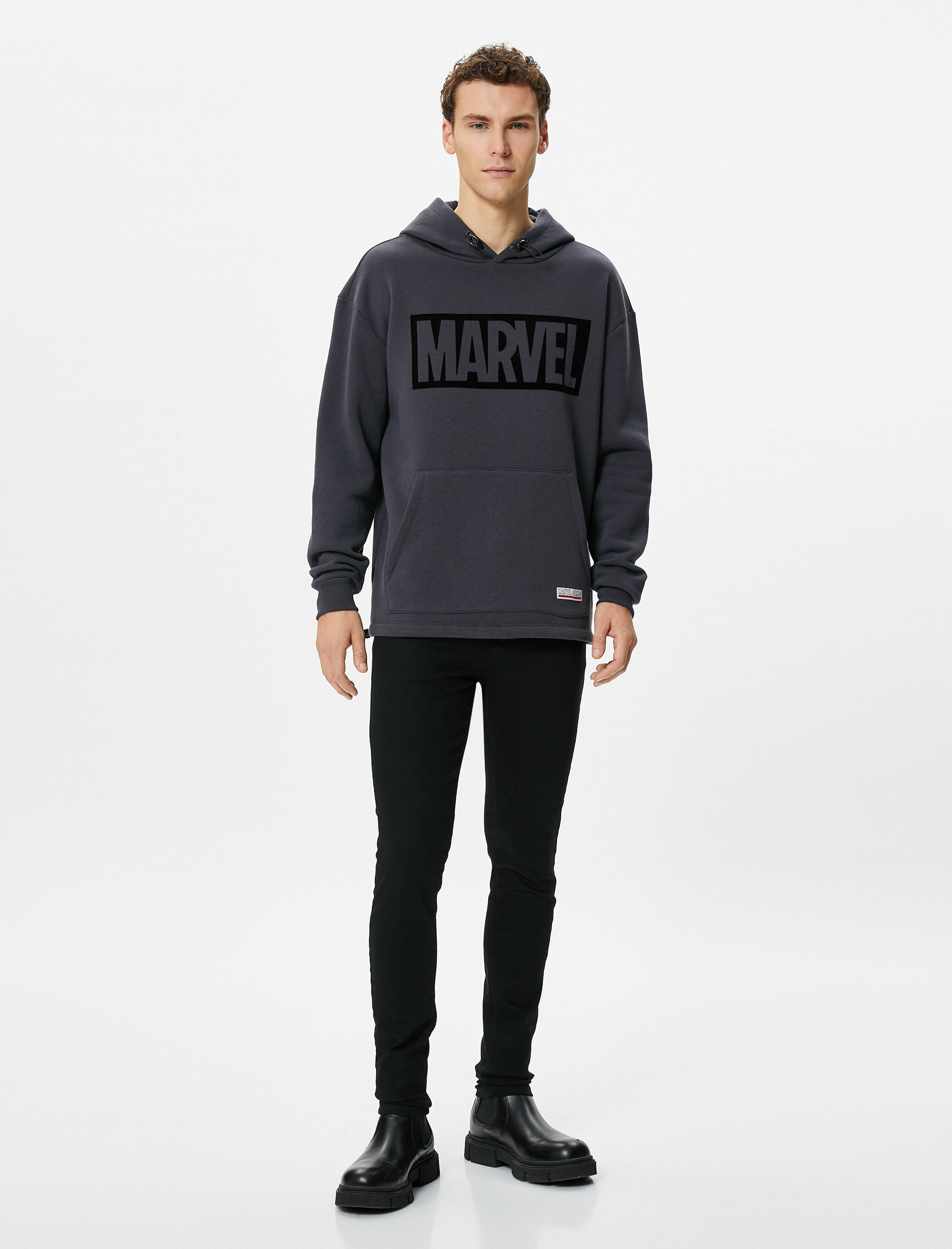 Marvel Oversize Sweatshirt Kapşonlu Kanguru Cepli Lisanslı Baskılı Şardonlu