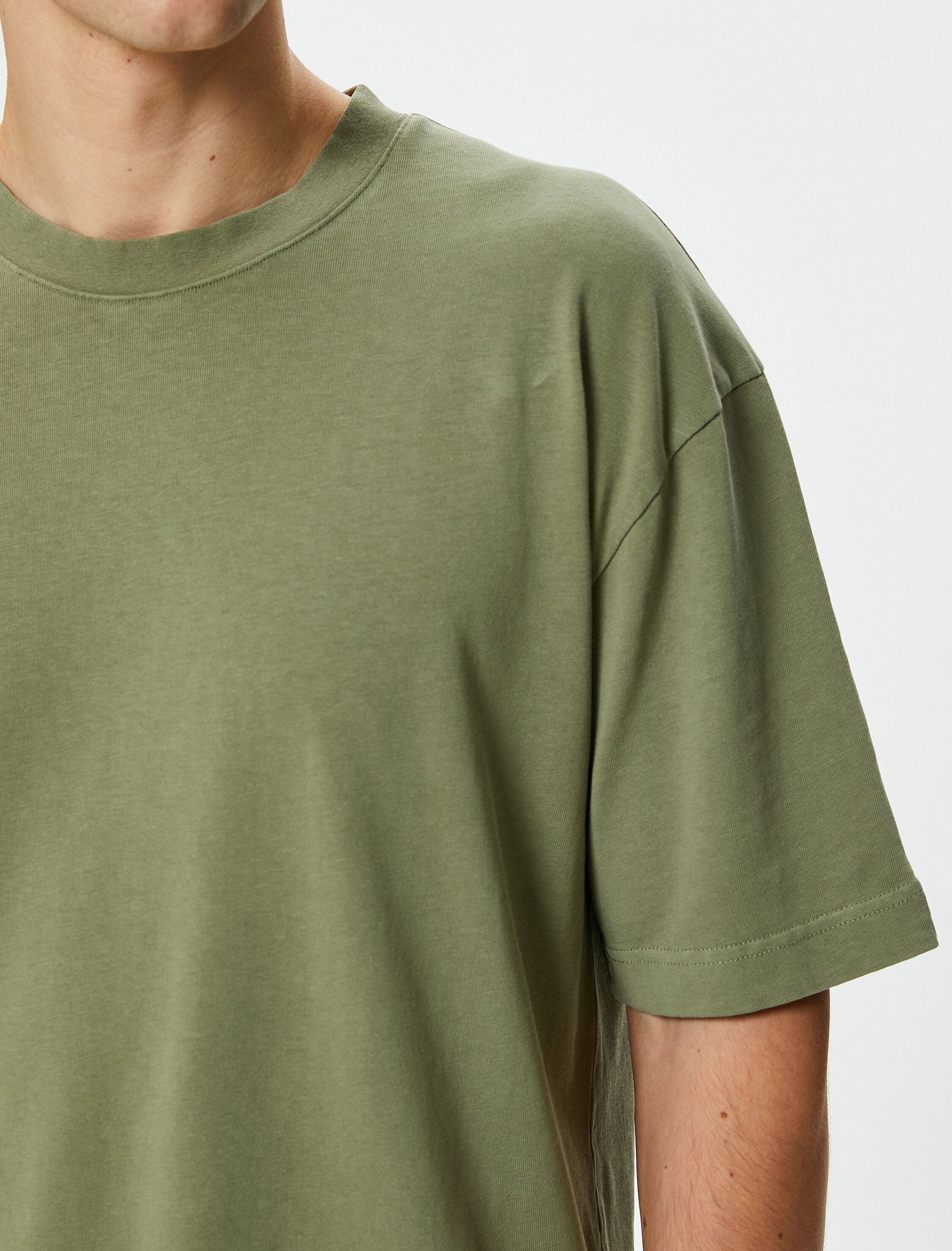   Oversize Tişört Basic Bisiklet Yaka Kısa Kollu Pamuklu