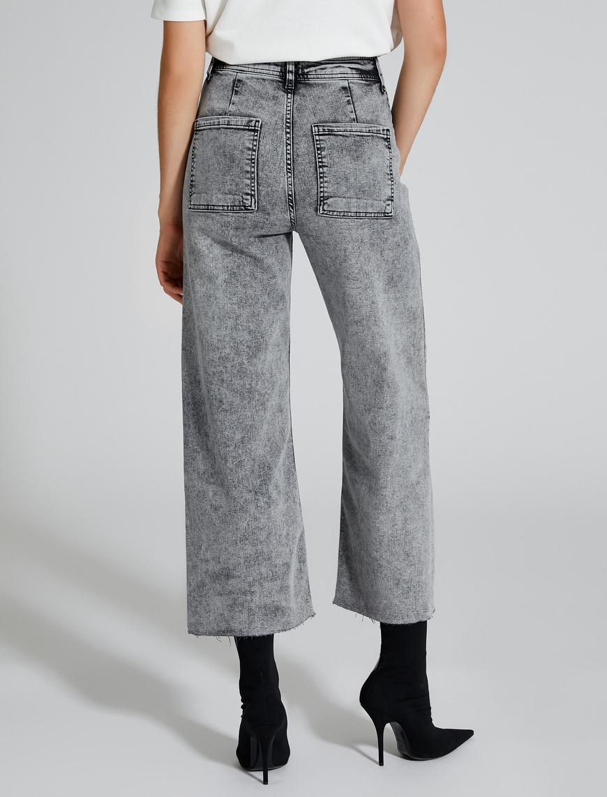   Geniş Kısa Paça Kot Pantolon Yüksek Bel - Sandra Jeans