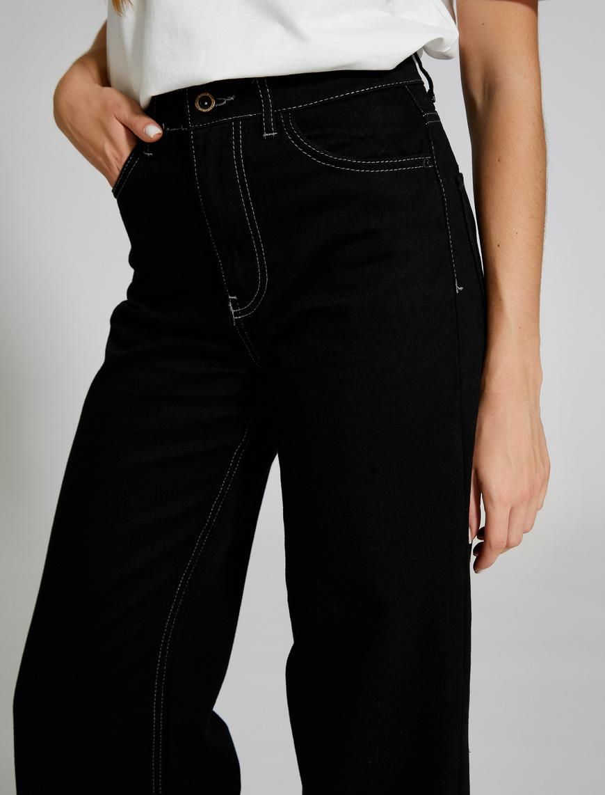   Ekstra Geniş Paça Kot Pantolon Gabardin Kumaş Yüksek Bel - Bianca Jeans