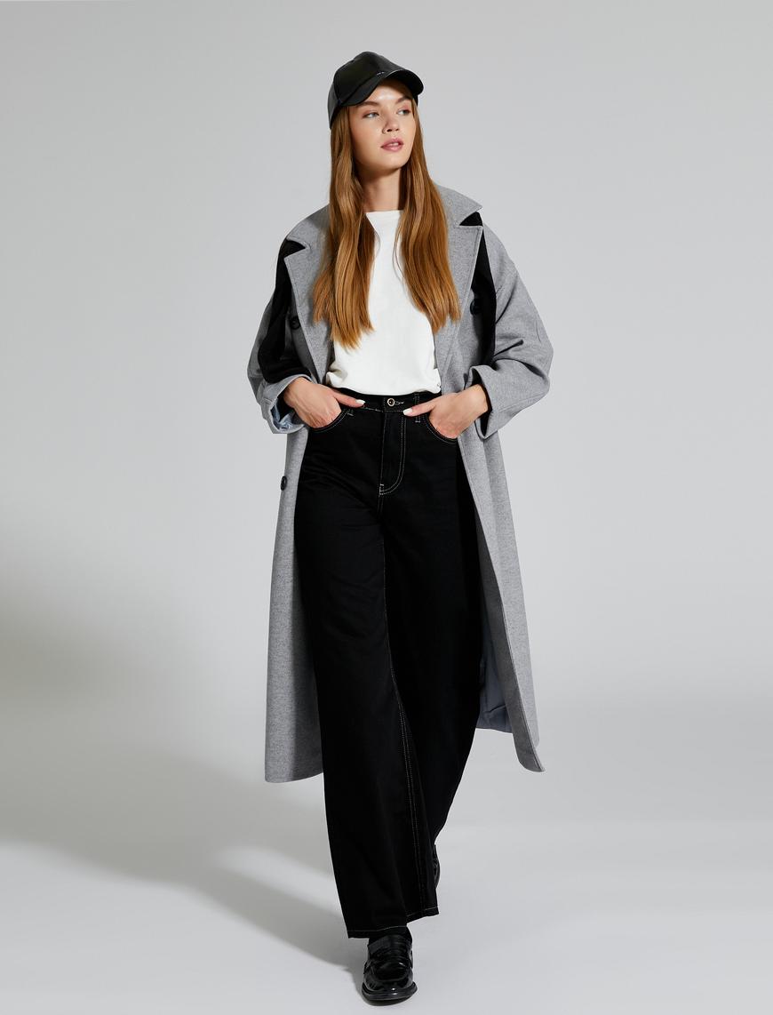   Ekstra Geniş Paça Kot Pantolon Gabardin Kumaş Yüksek Bel - Bianca Jeans