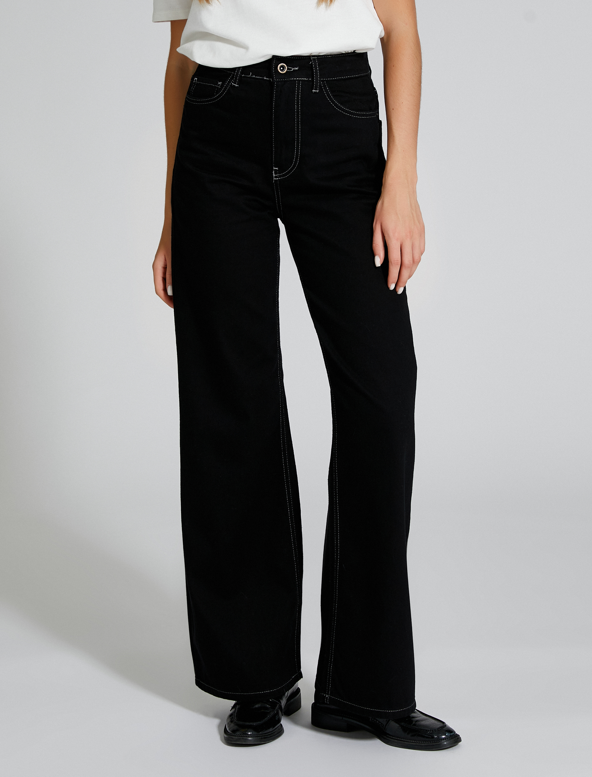   Ekstra Geniş Paça Kot Pantolon Gabardin Kumaş Yüksek Bel - Bianca Jeans