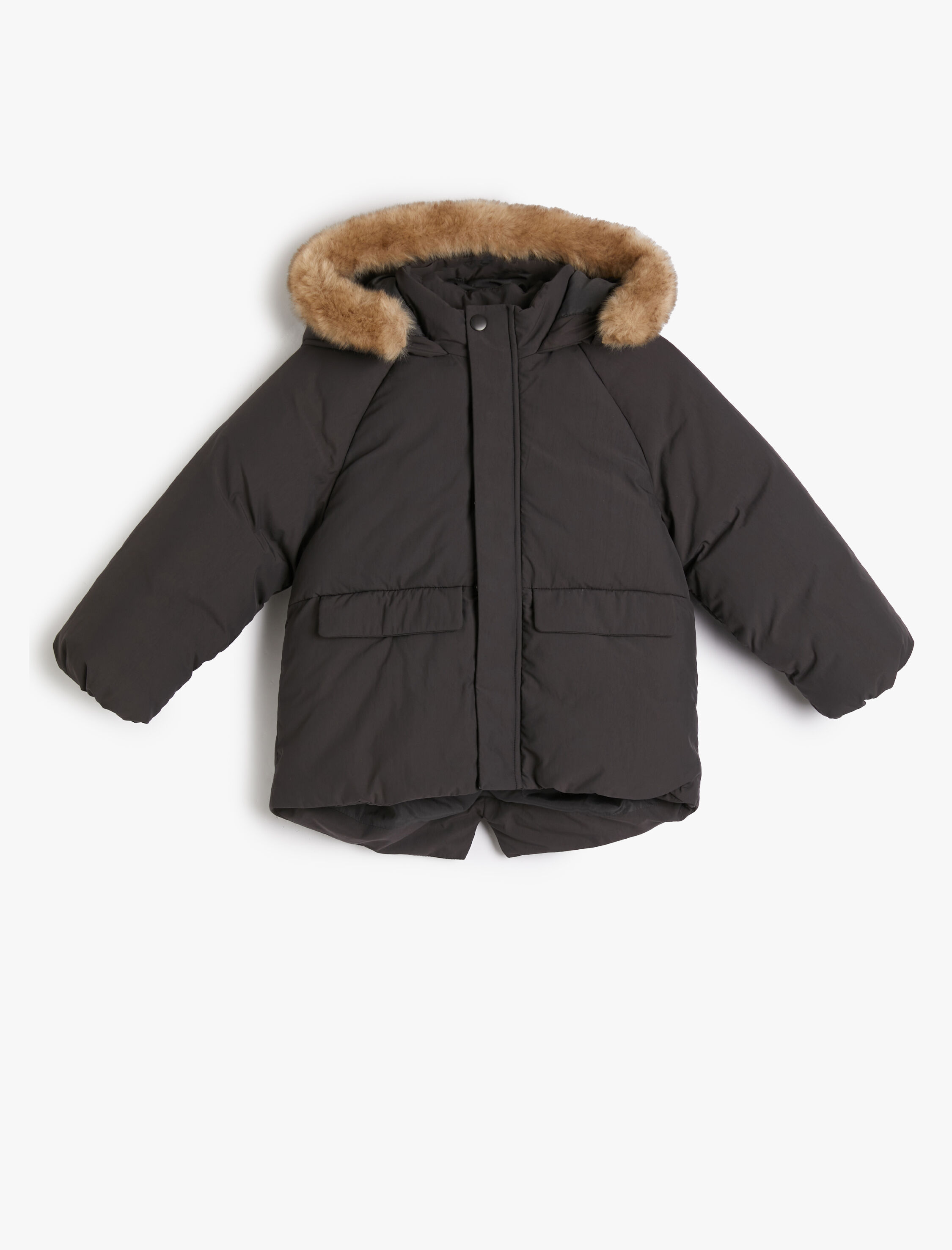  Erkek Bebek Kapşonlu Kaban Peluş Astarlı Dolgulu Cepli