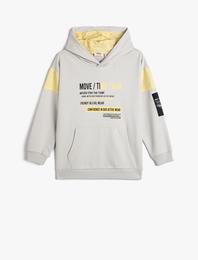 Kapşonlu Sweatshirt Uzun Kollu Kanguru Cepli Slogan Baskılı Pamuklu