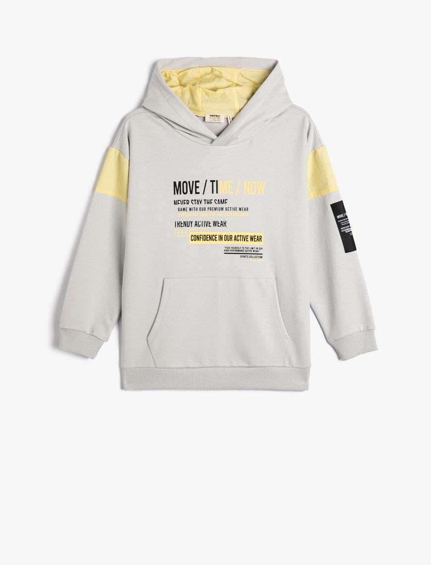  Erkek Çocuk Kapşonlu Sweatshirt Uzun Kollu Kanguru Cepli Slogan Baskılı Pamuklu