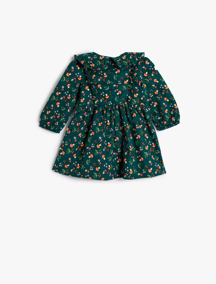 Kız Bebek Çiçekli Elbise Bebe Yaka Kısa Kollu Pamuklu