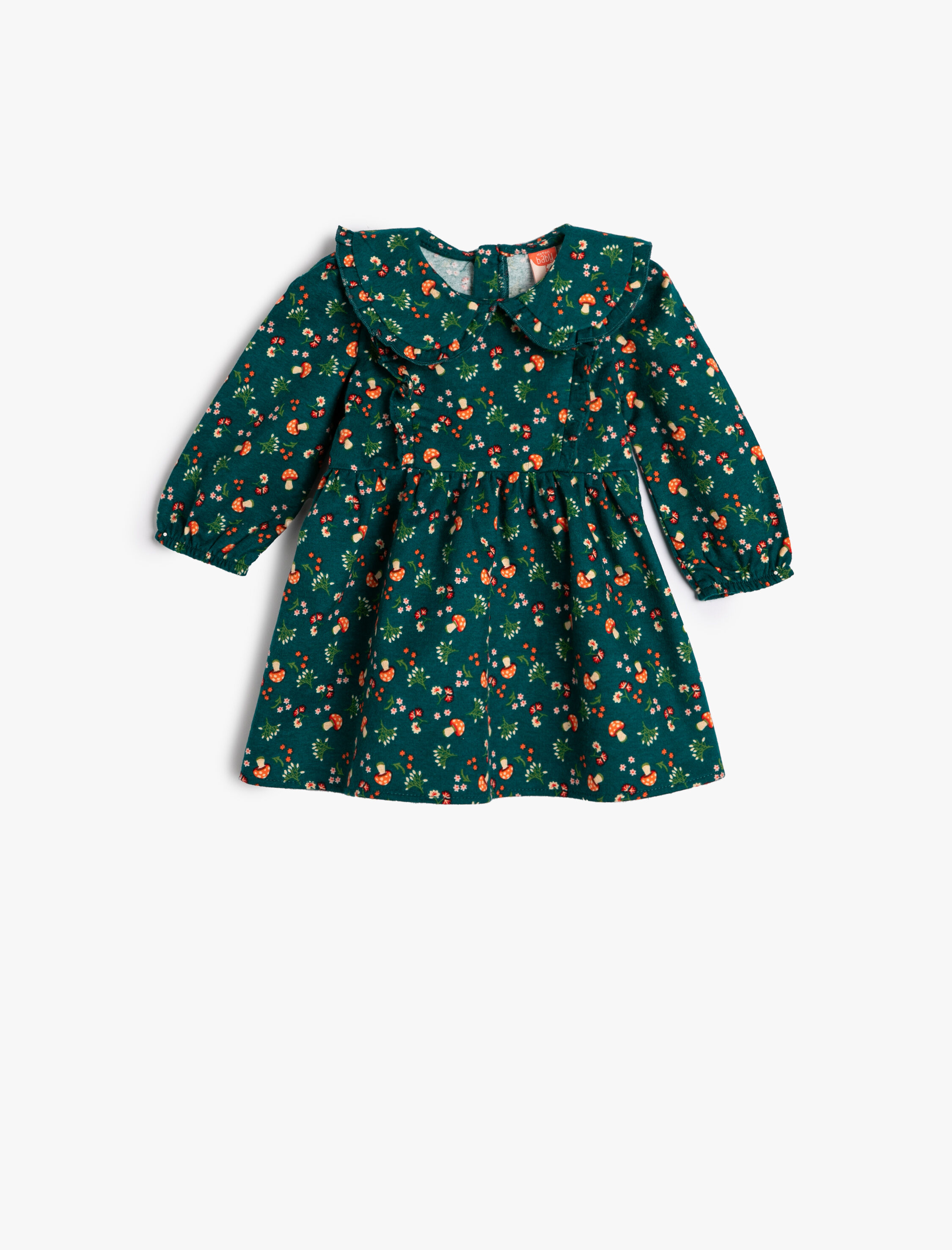  Kız Bebek Çiçekli Elbise Bebe Yaka Kısa Kollu Pamuklu